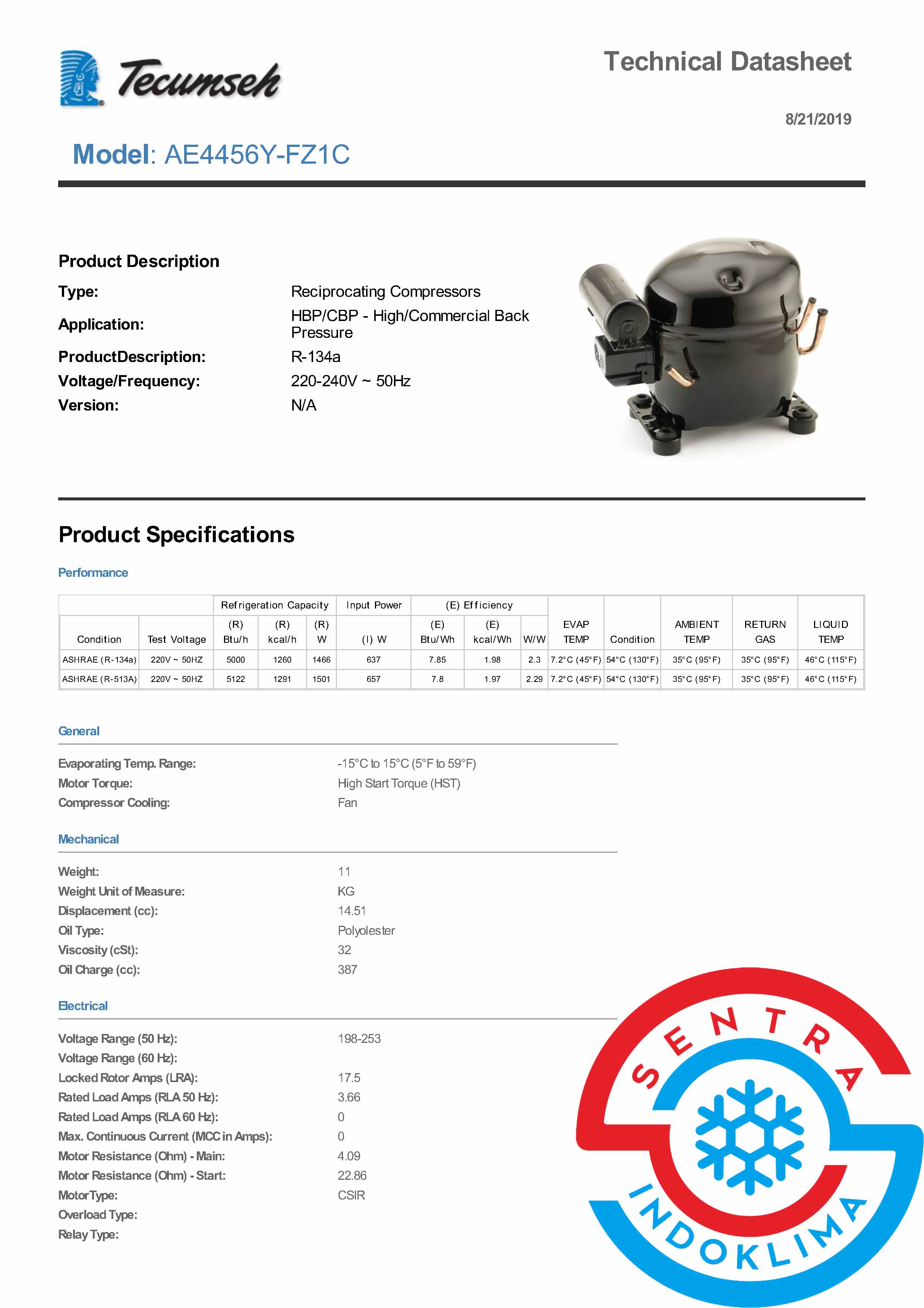 Kompresor Tecumseh AE4456Y