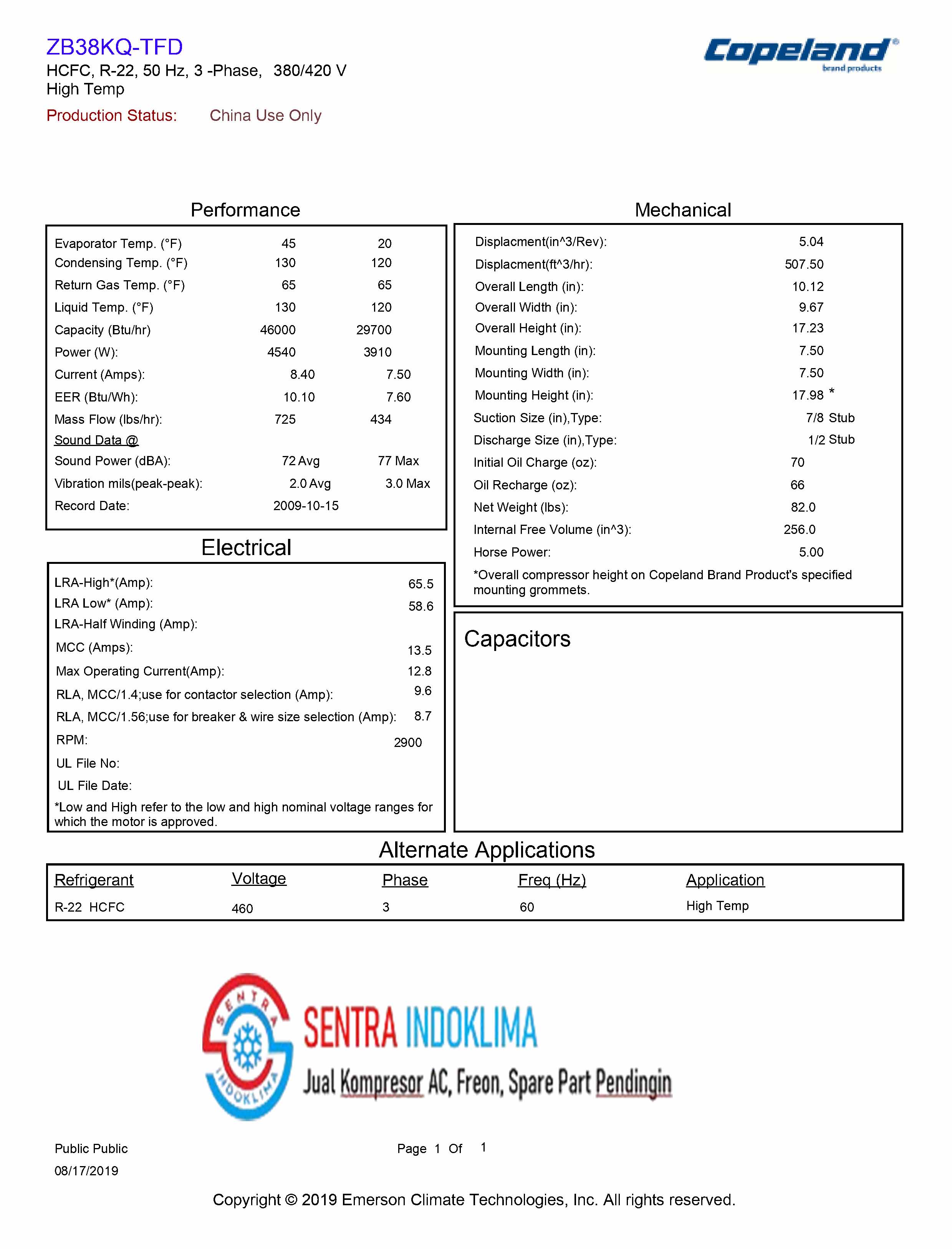 Kompresor Copeland Scroll ZB38KQ-TFD-558