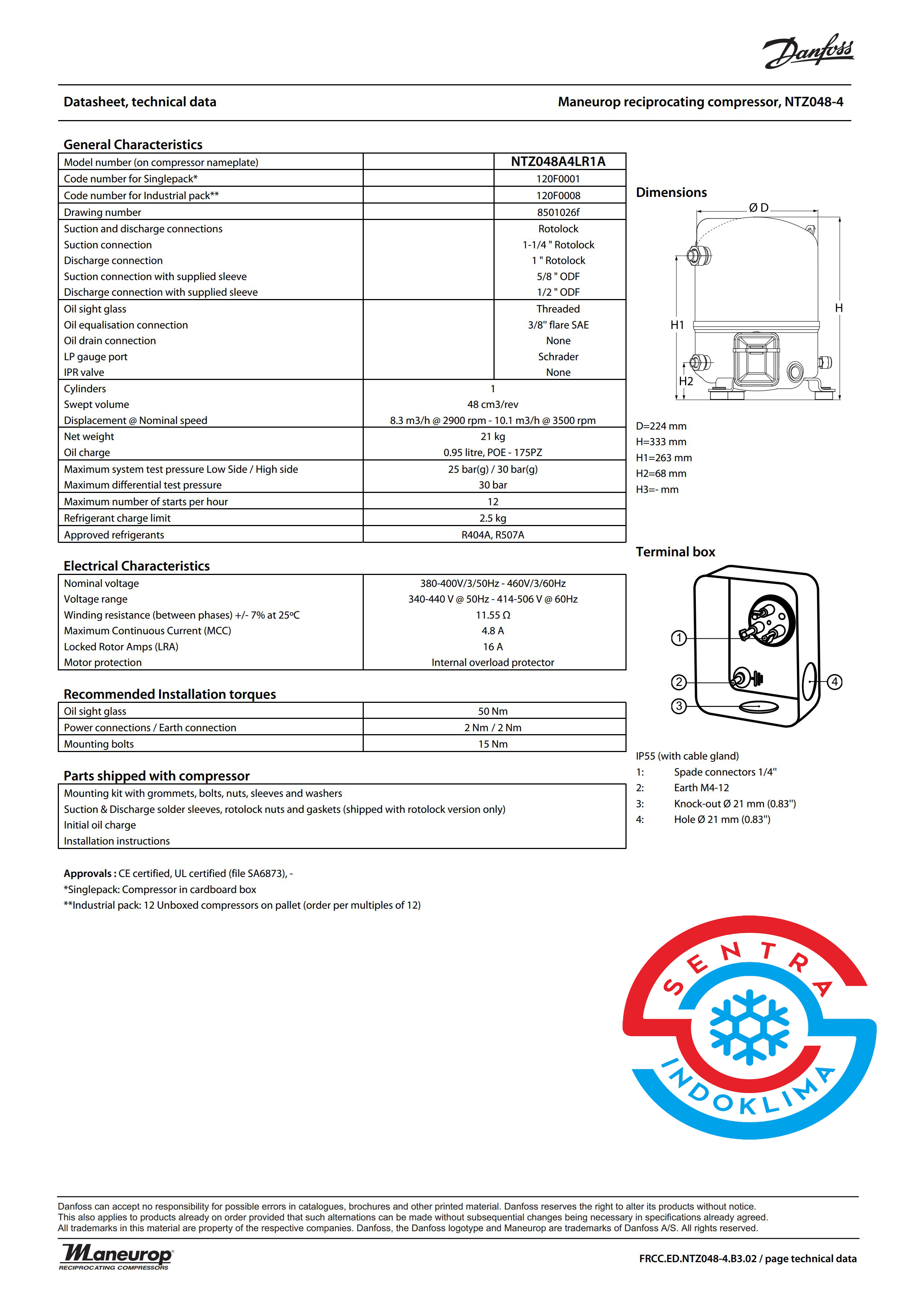 Compressor NTZ048A4LR1A Danfoss