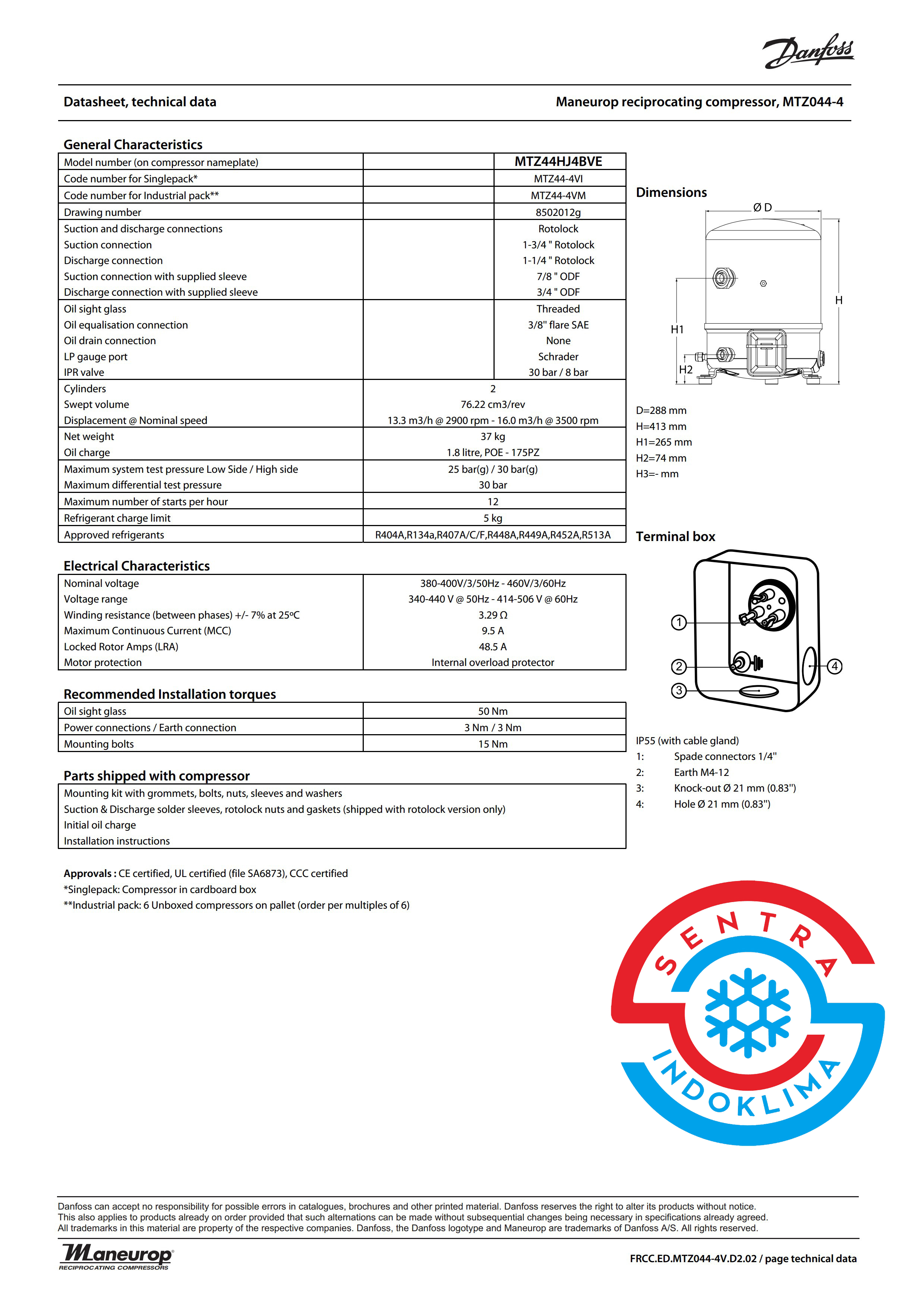 Kompresor Danfoss MTZ44HJ4BVE