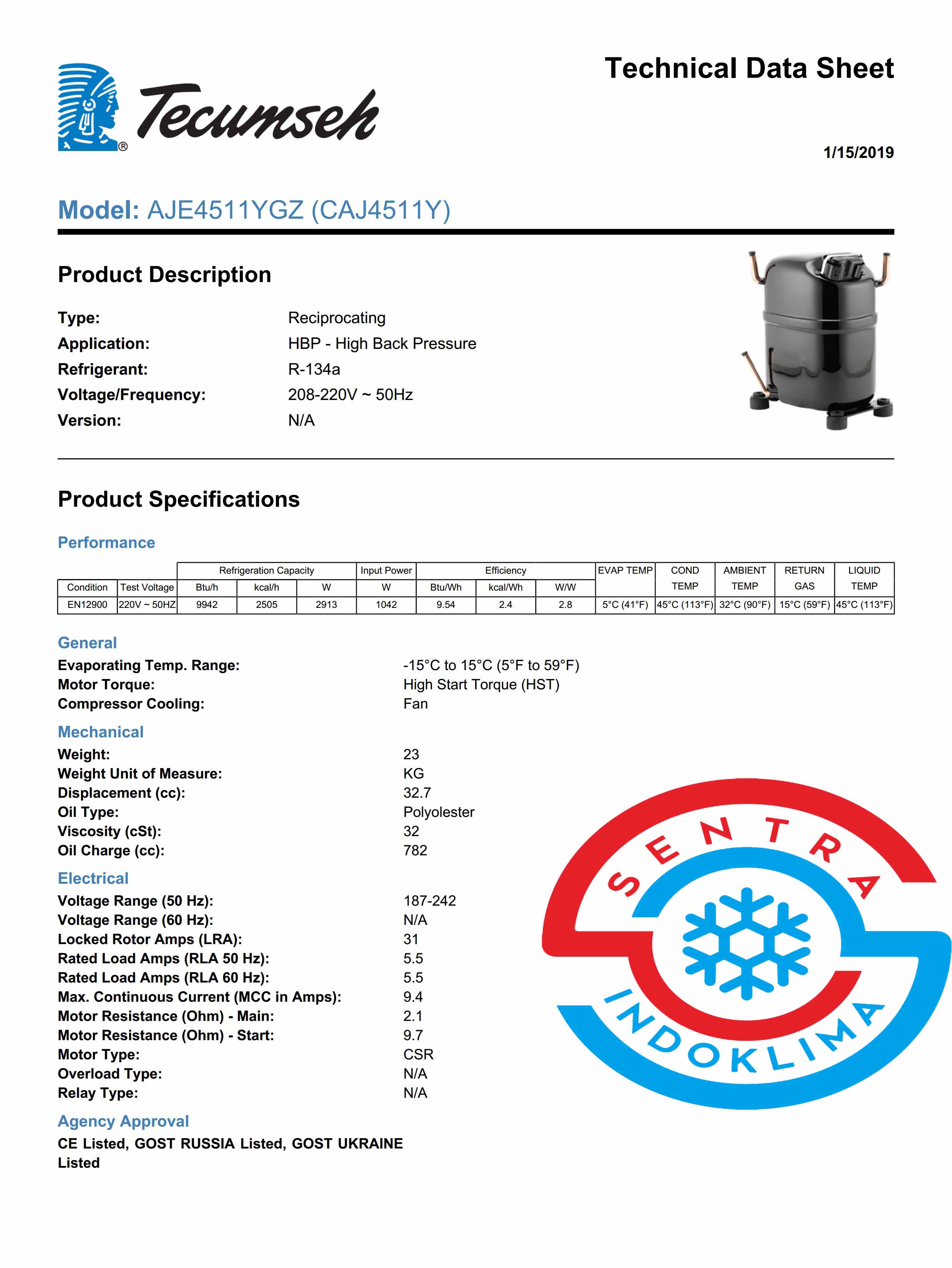 Kompresor Tecumseh CAJ4511Y