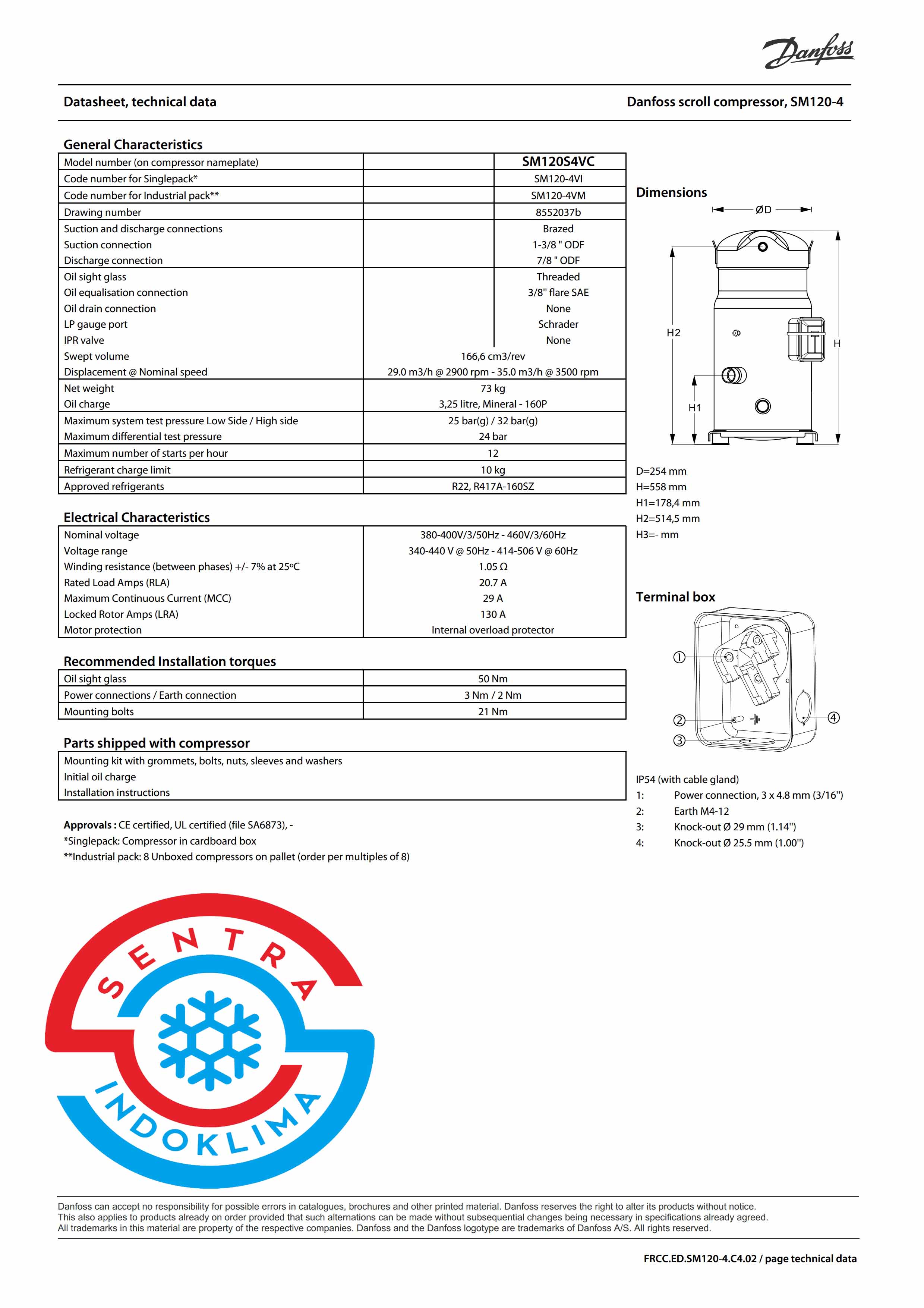 Kompresor Komersial Danfoss SM120S4VC