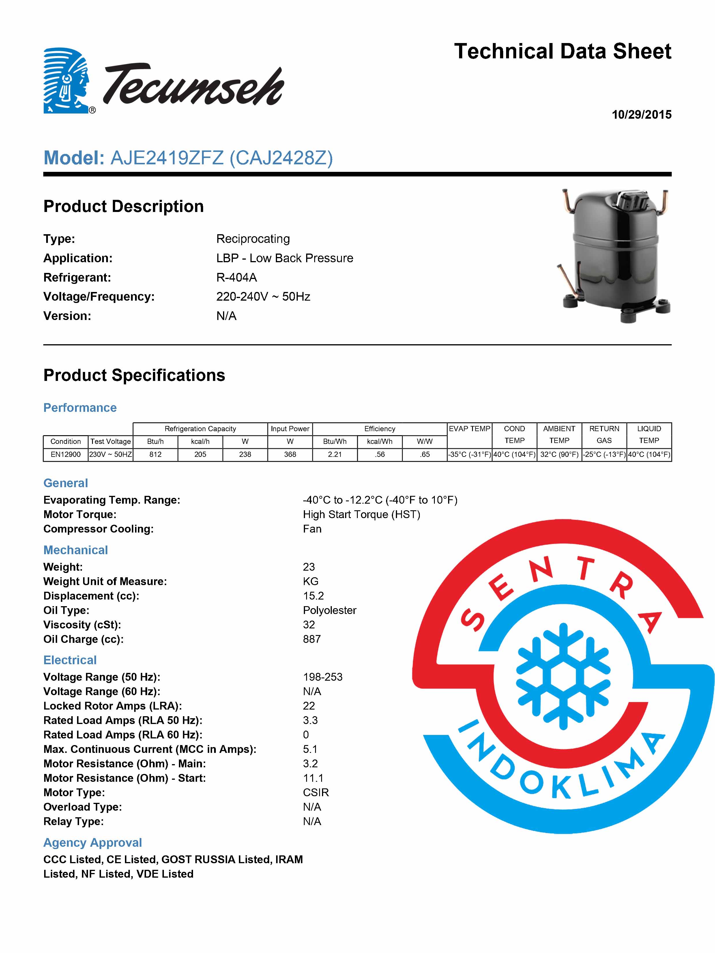 Kompresor Tecumseh CAJ2428Z