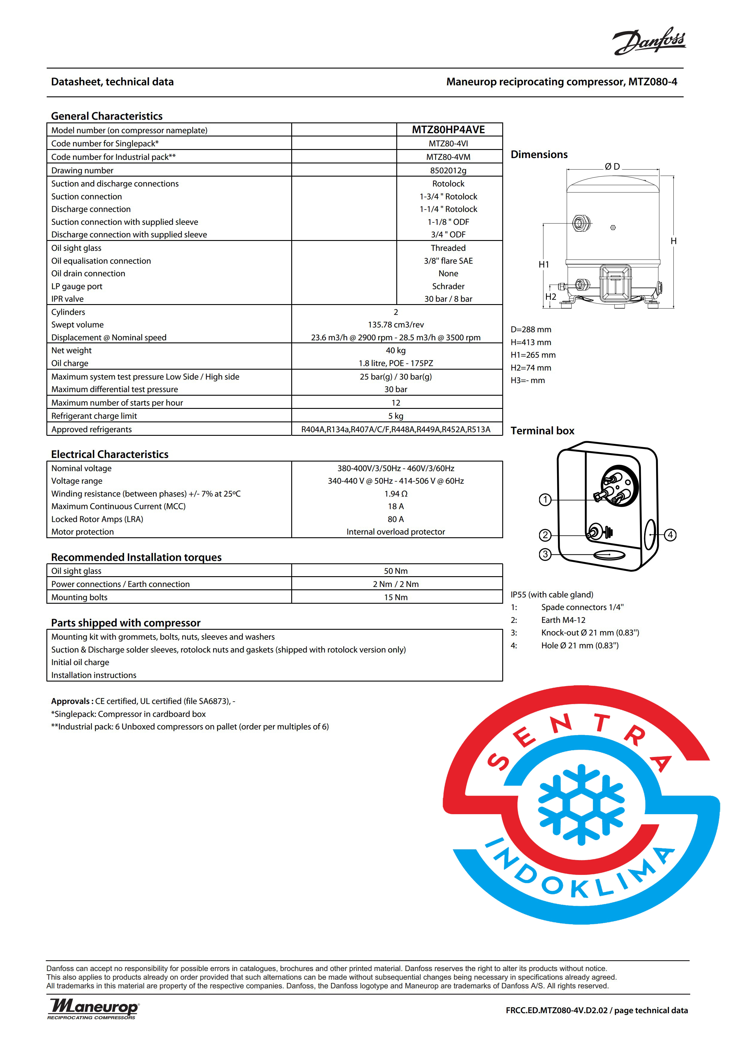 Kompresor Danfoss MTZ80HP4AVE