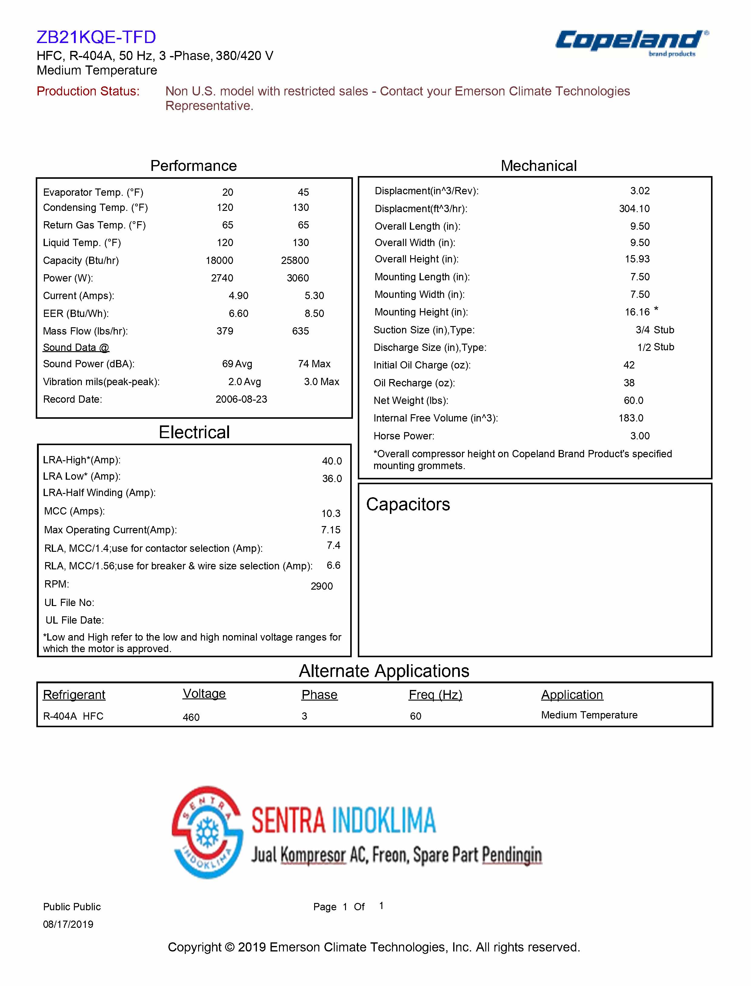 Kompresor Copeland Scroll ZB21KQE-TFD-558