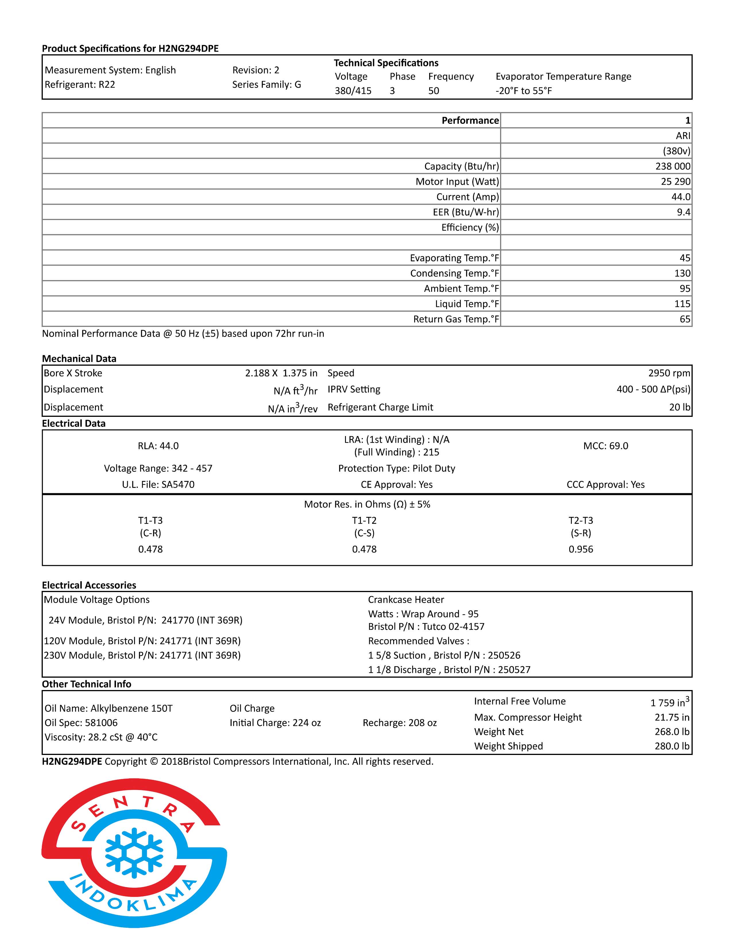 Kompresor Bristol H2NG294DPEF