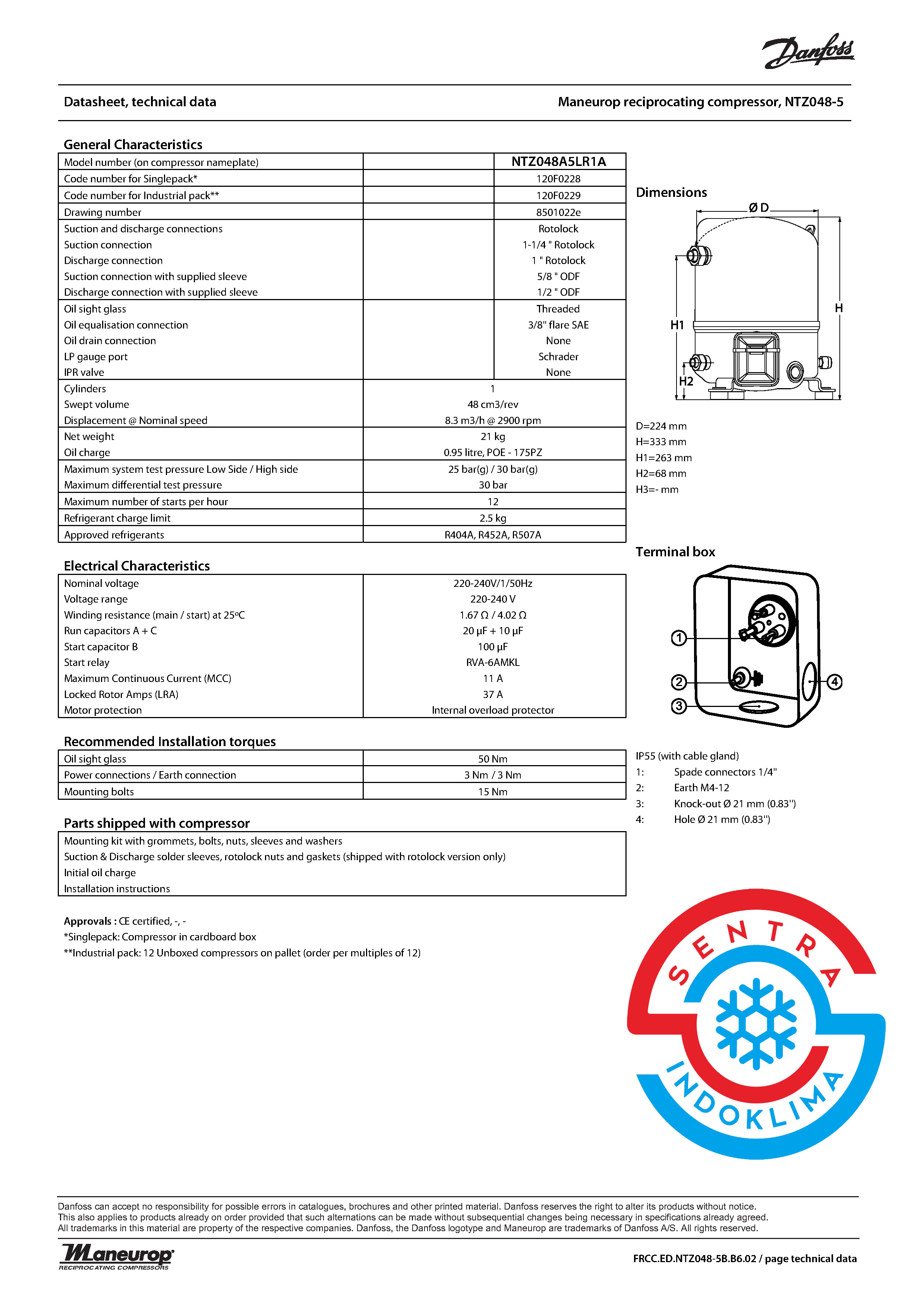 Kompresor Danfoss NTZ048A5LR1A