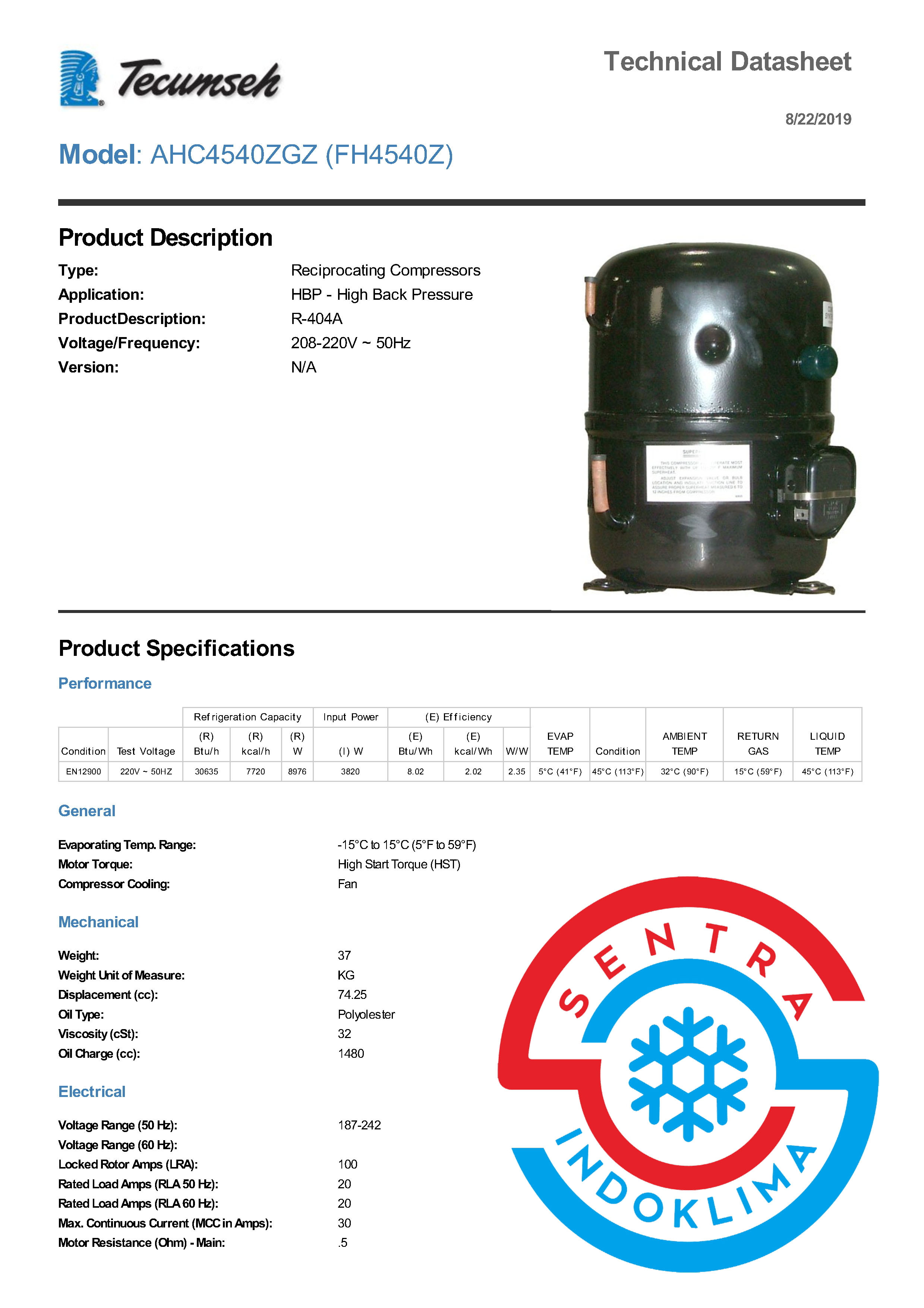 Kompresor Tecumseh FH4540Z