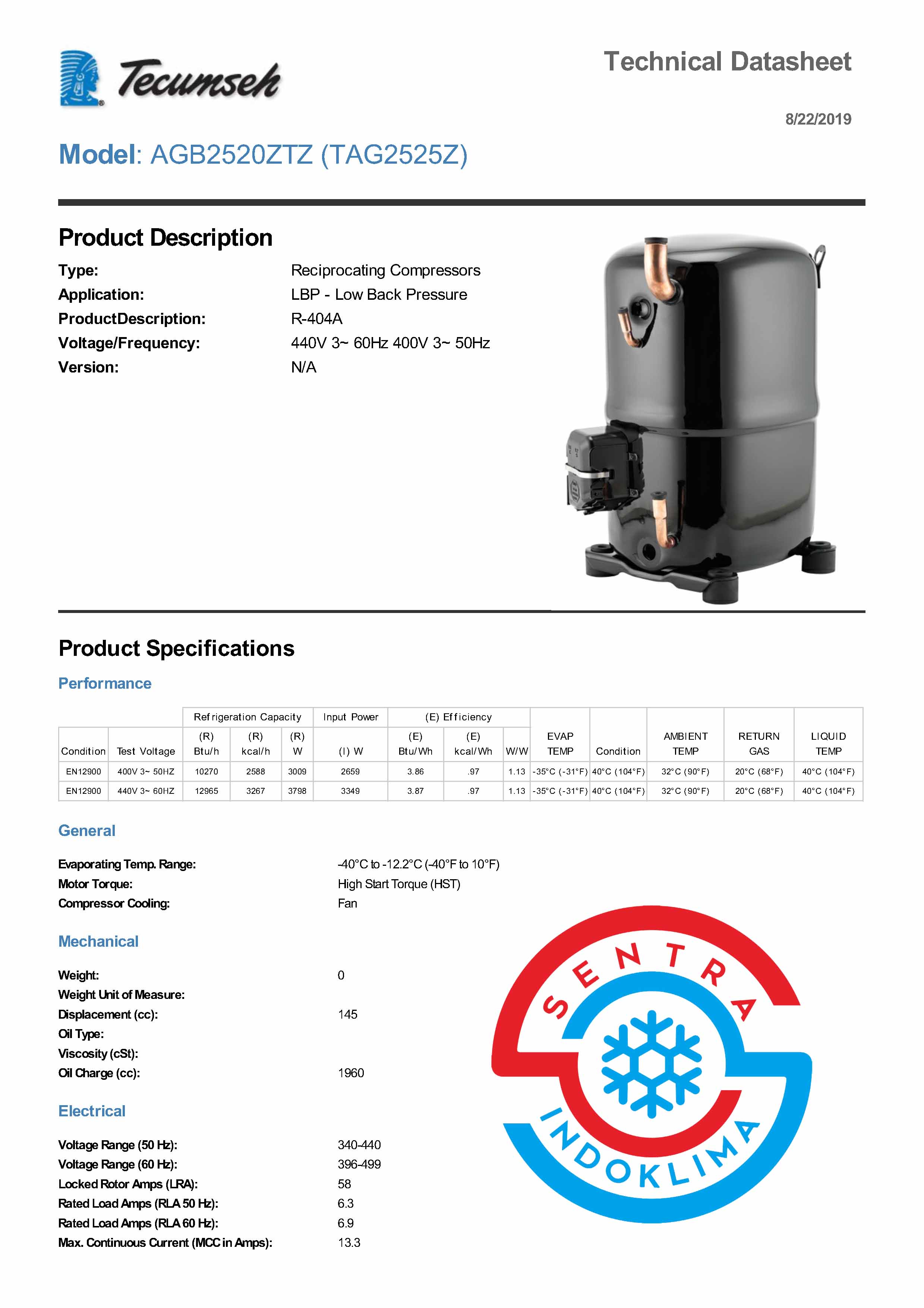 Kompresor Tecumseh TAG2525Z