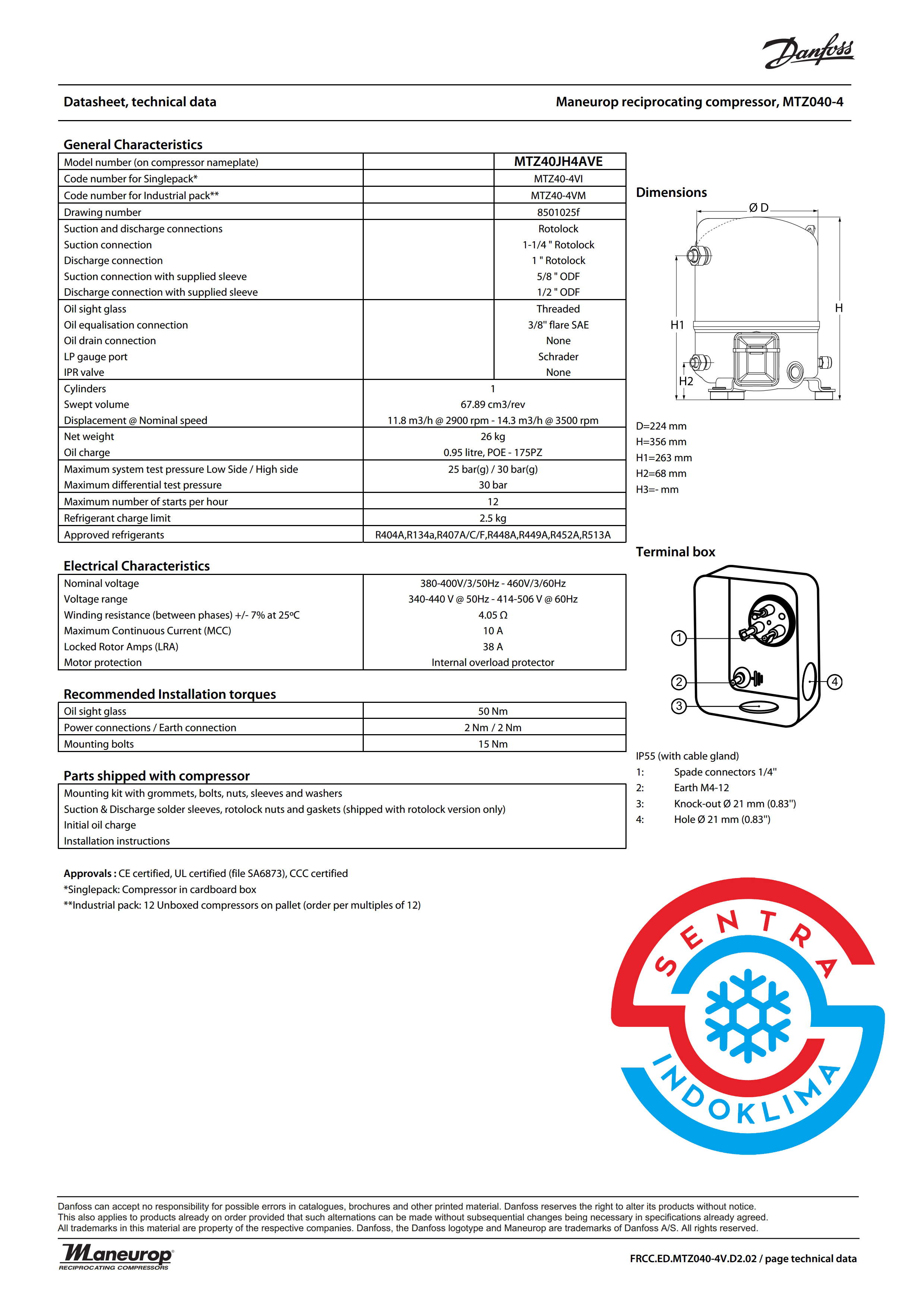 Kompresor Komersial Danfoss MTZ40JH4AVE