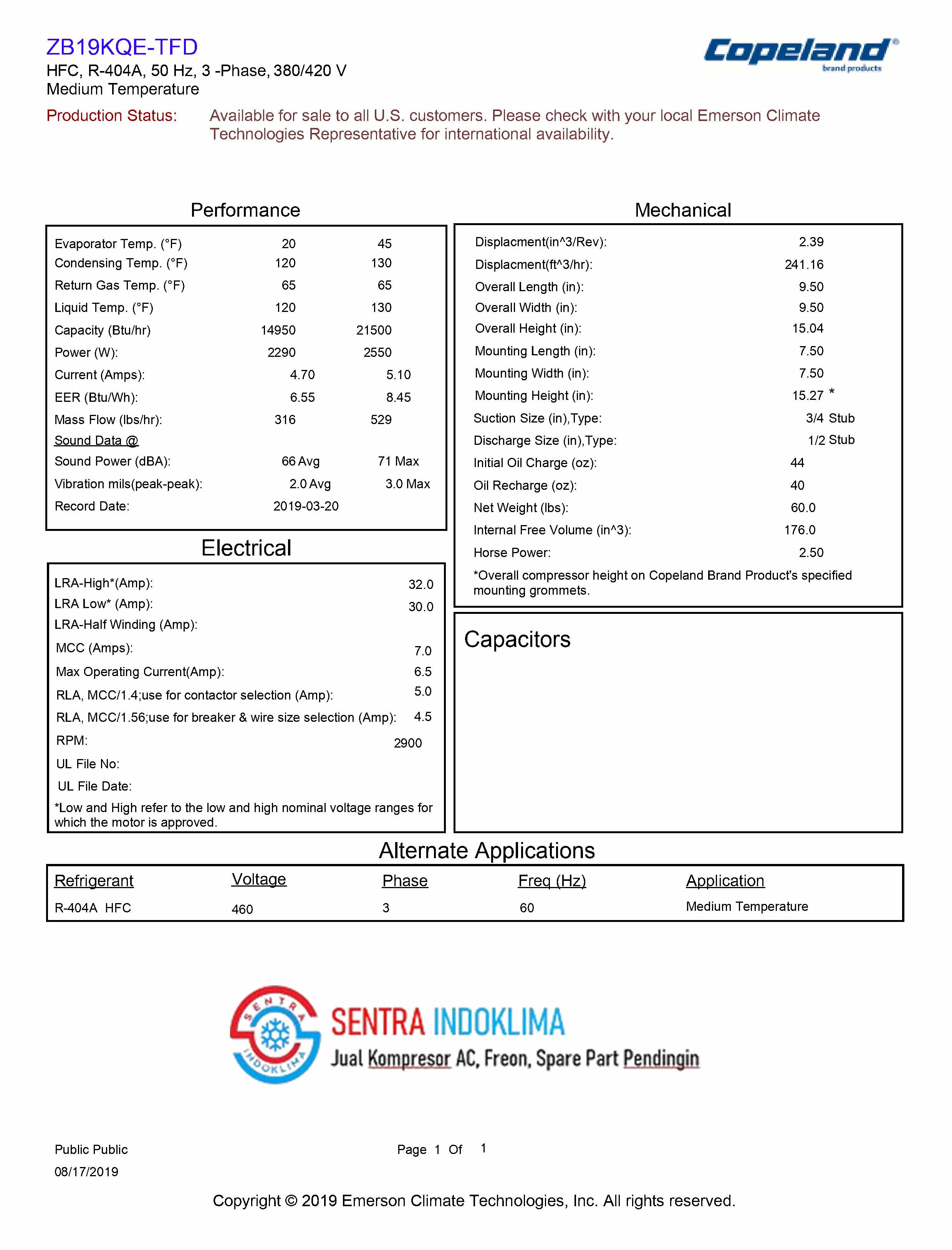 Kompresor Copeland ZB19KQE-TFD-558
