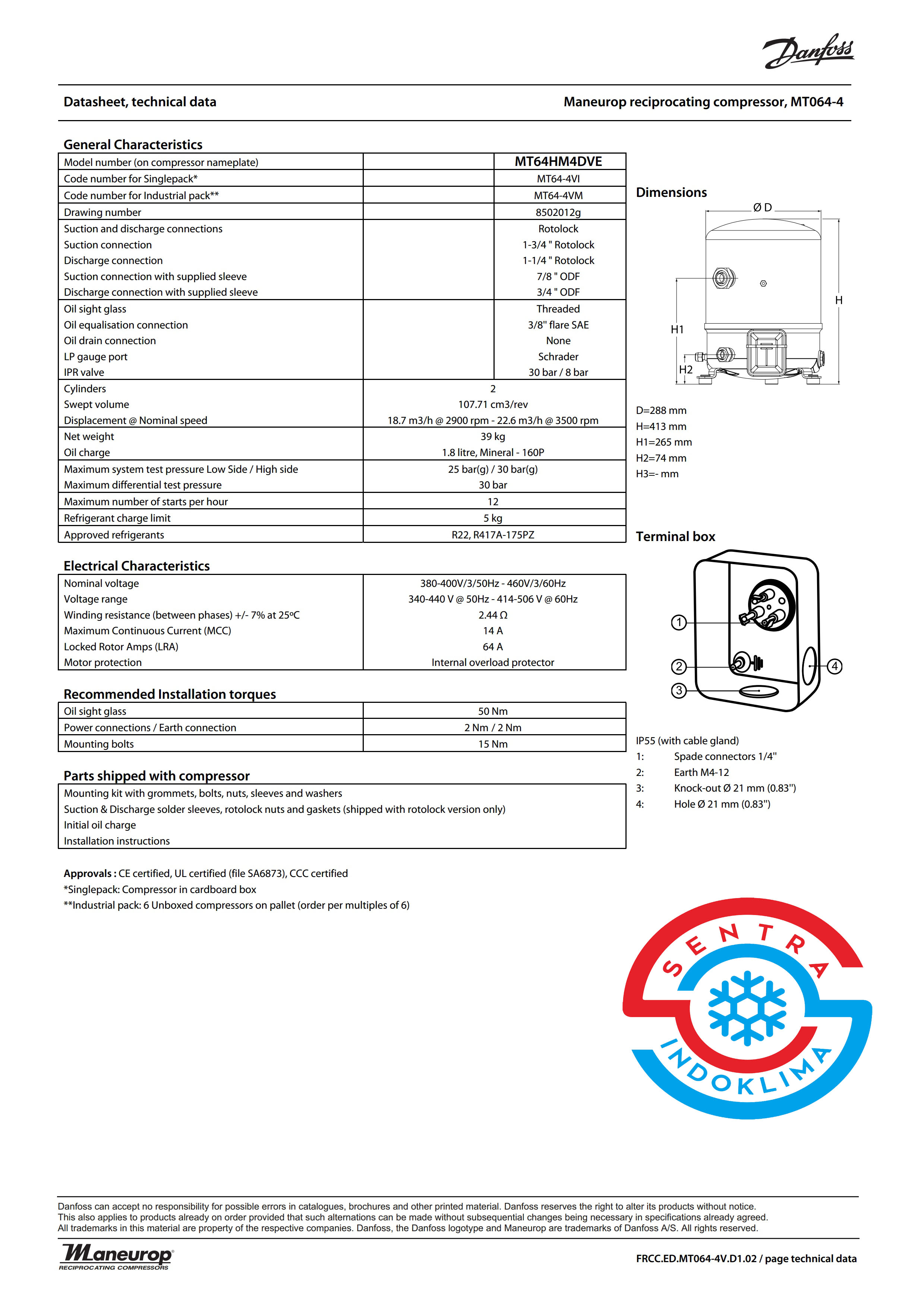 Kompresor Danfoss MT64HM4DVE
