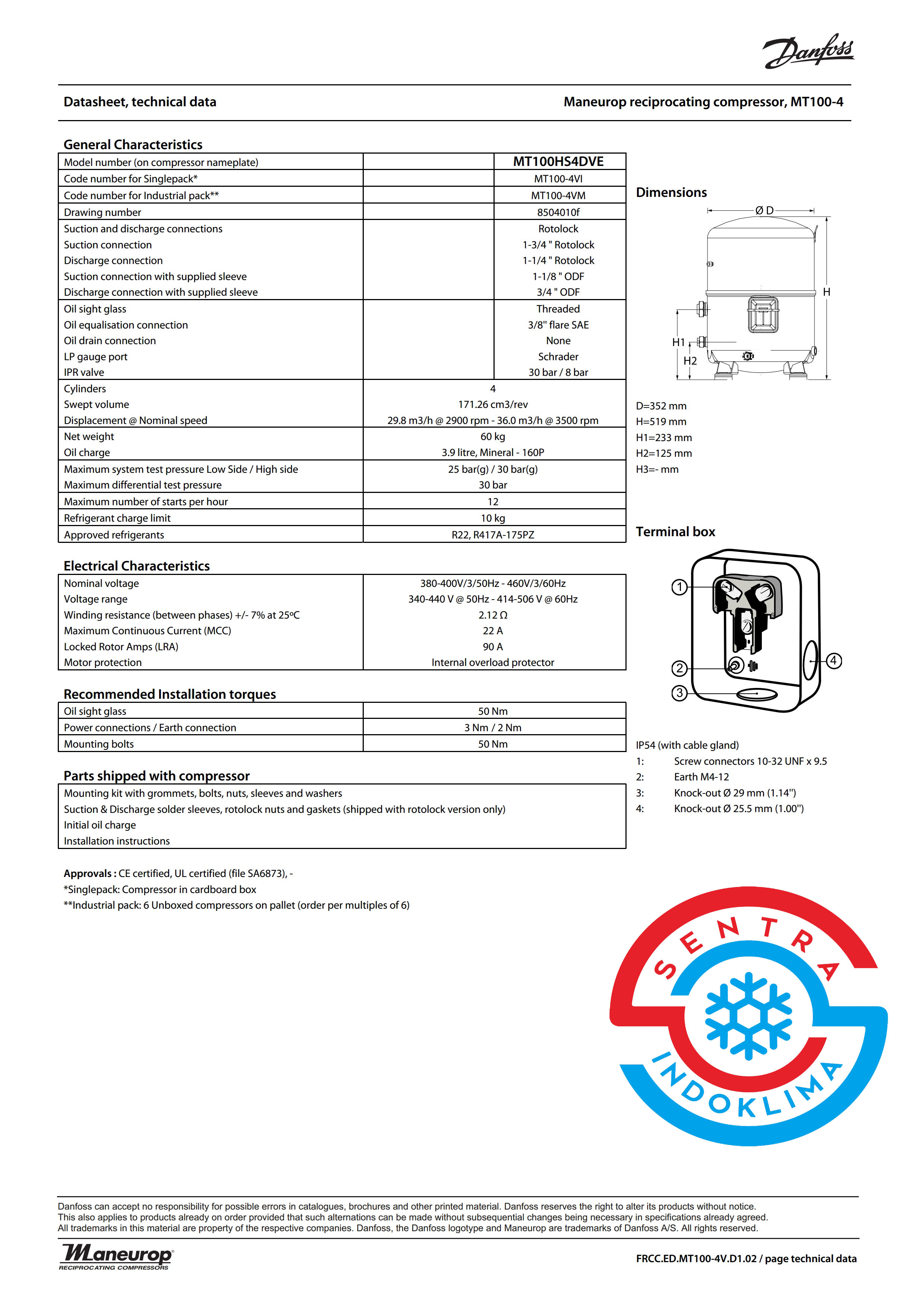 Kompresor Danfoss MT100HS4DVE