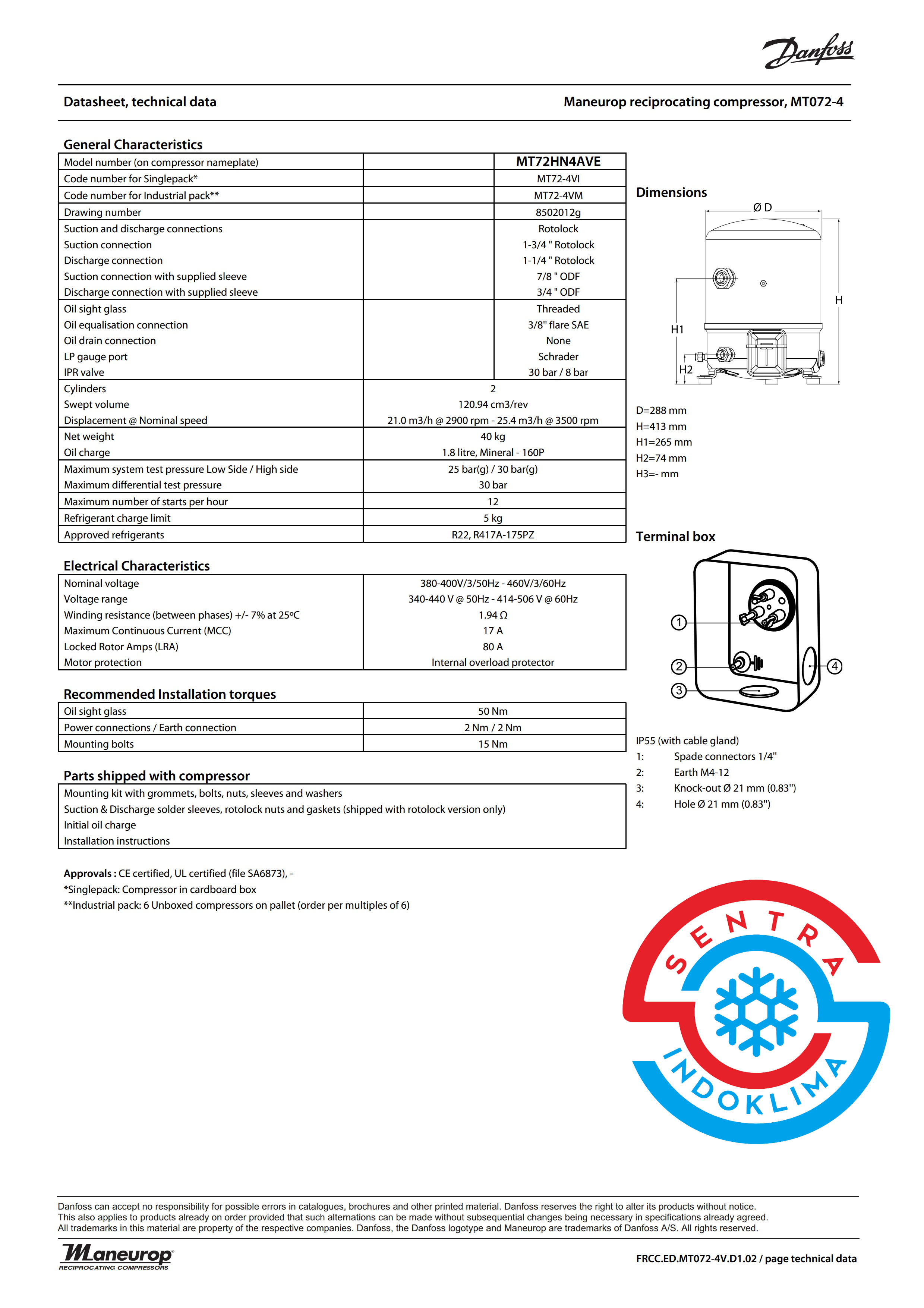 Kompresor Danfoss MT72HN4AVE