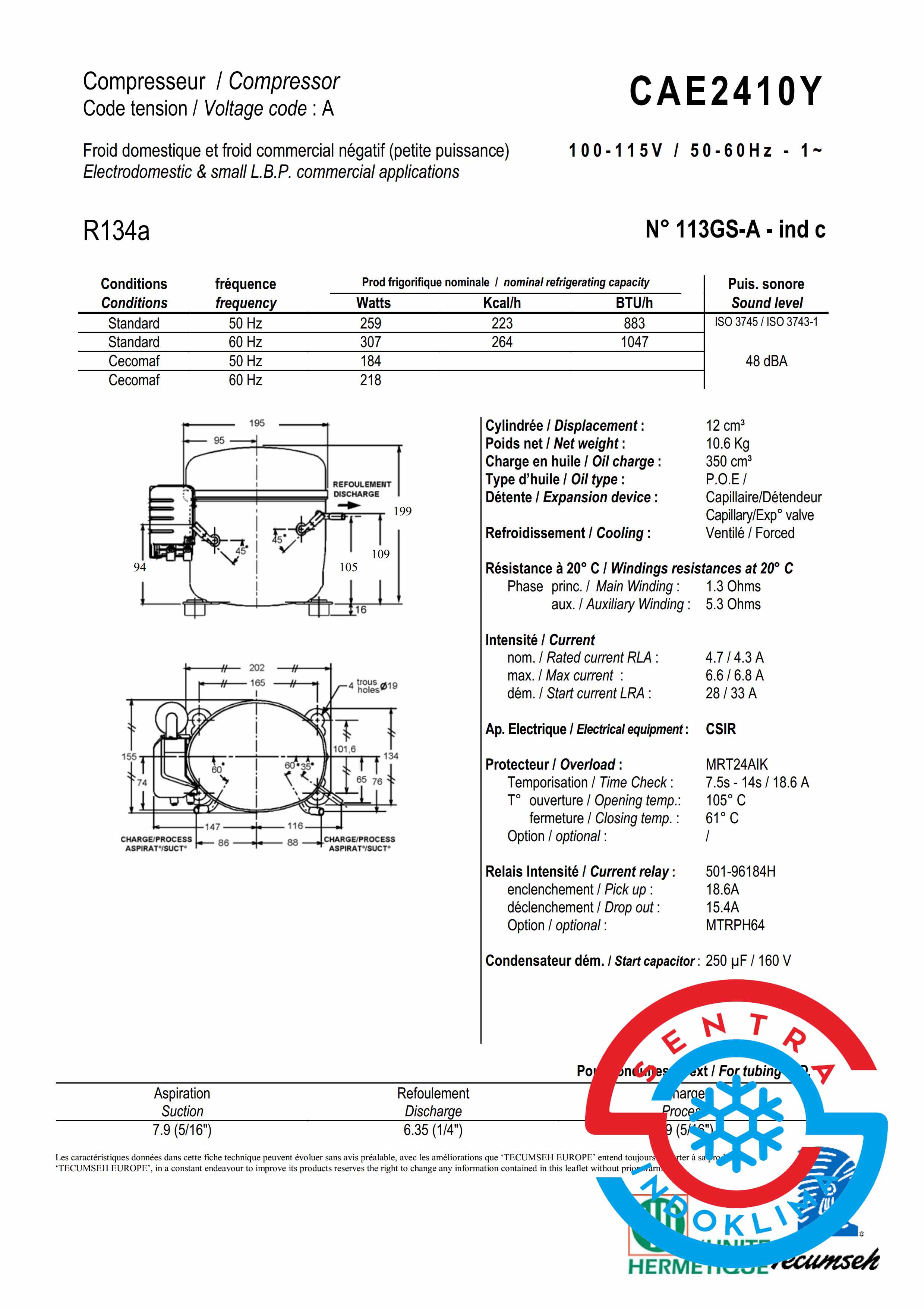Kompresor Tecumseh CAE2410Y