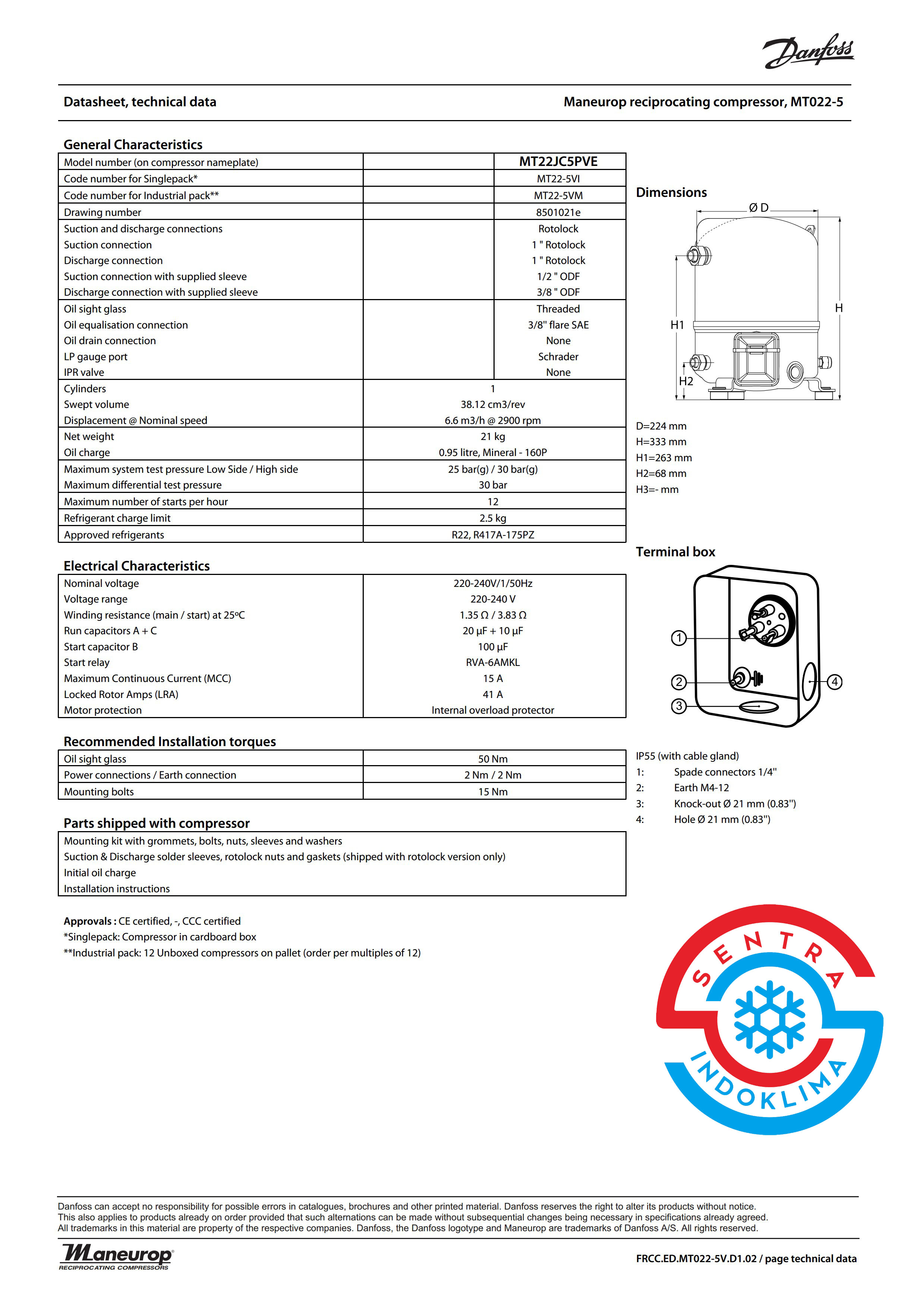 Kompresor Danfoss MT22JC5PVE