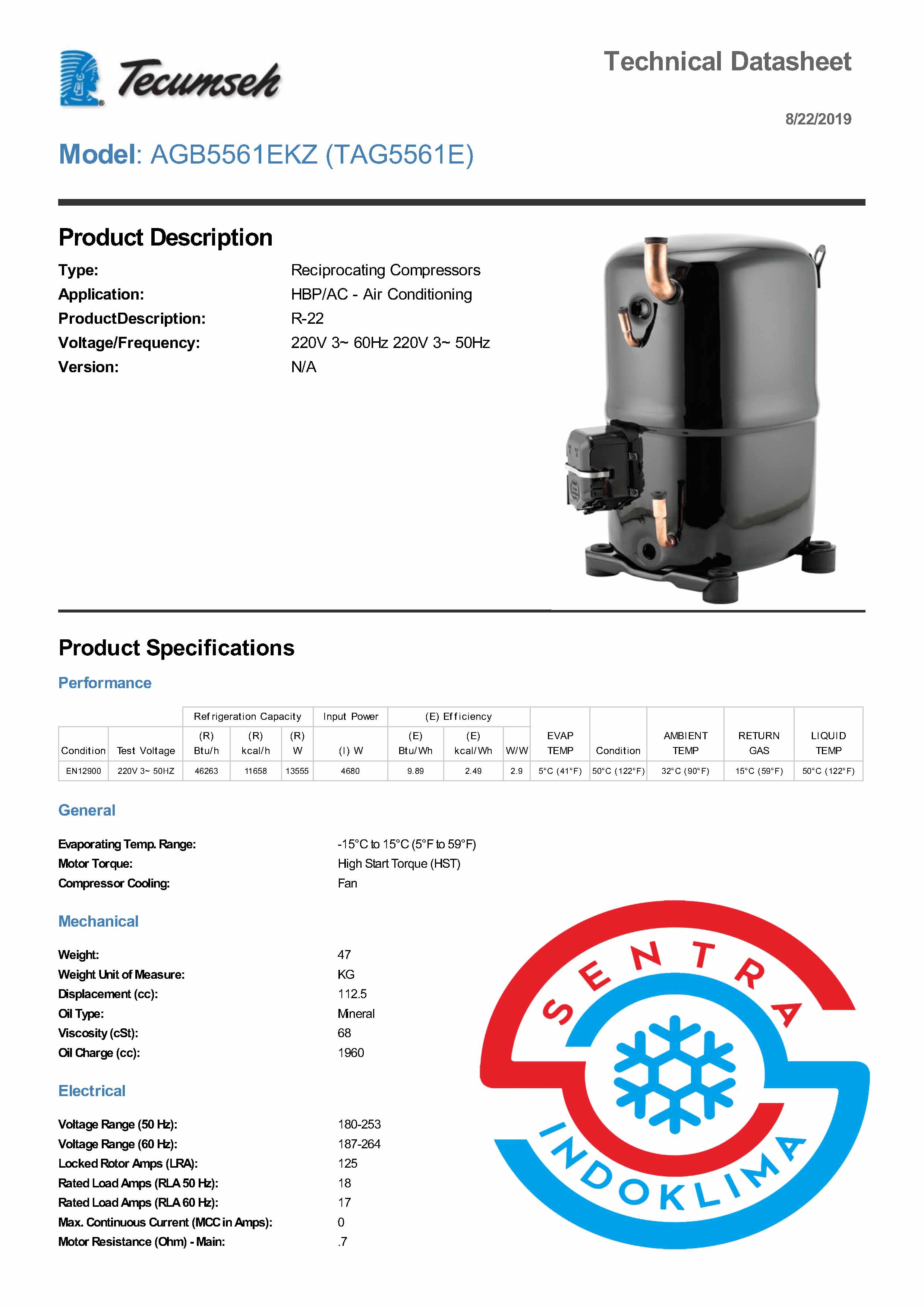 Kompresor Tecumseh TAG5561E
