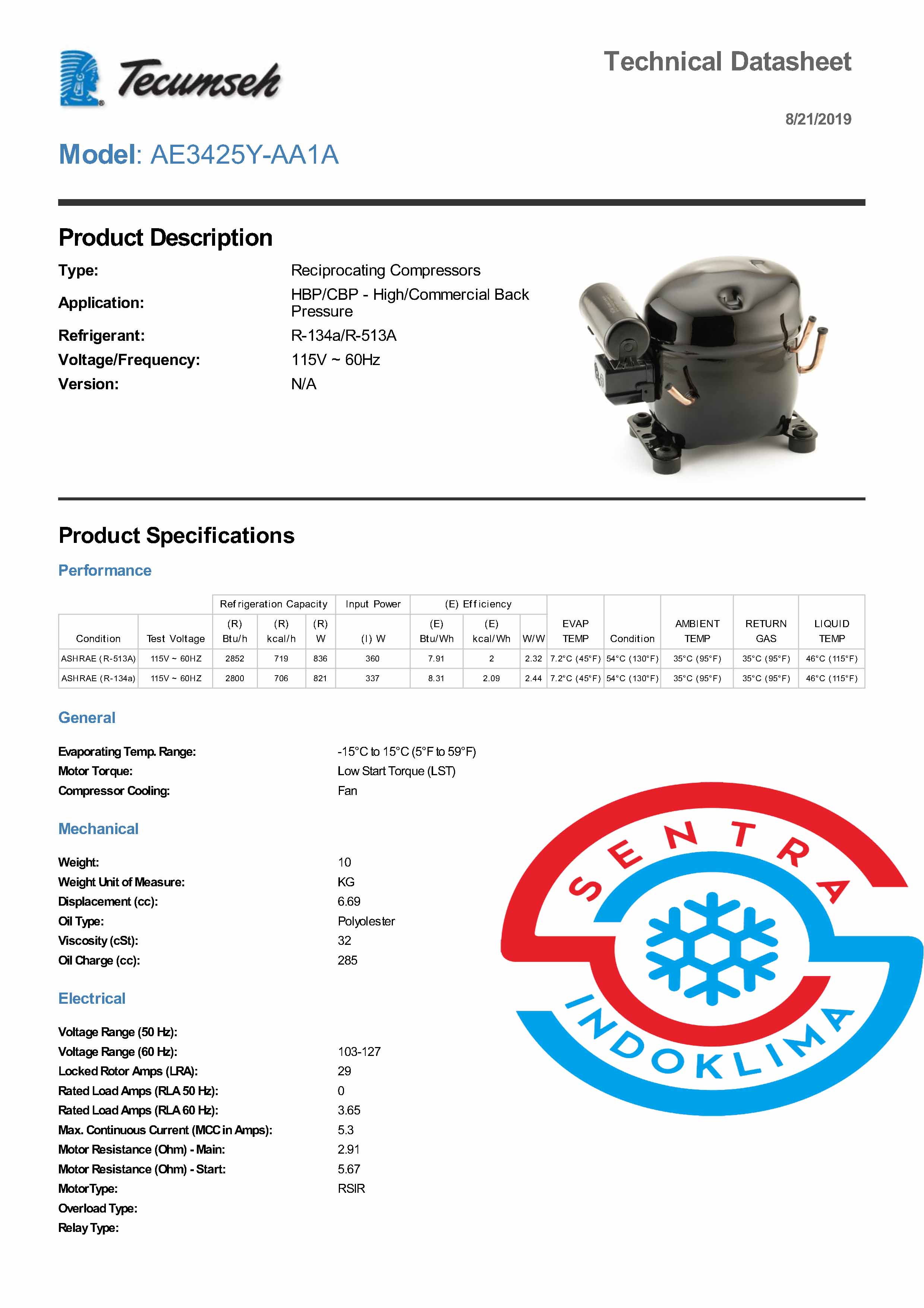 Kompresor Tecumseh AE3425Y