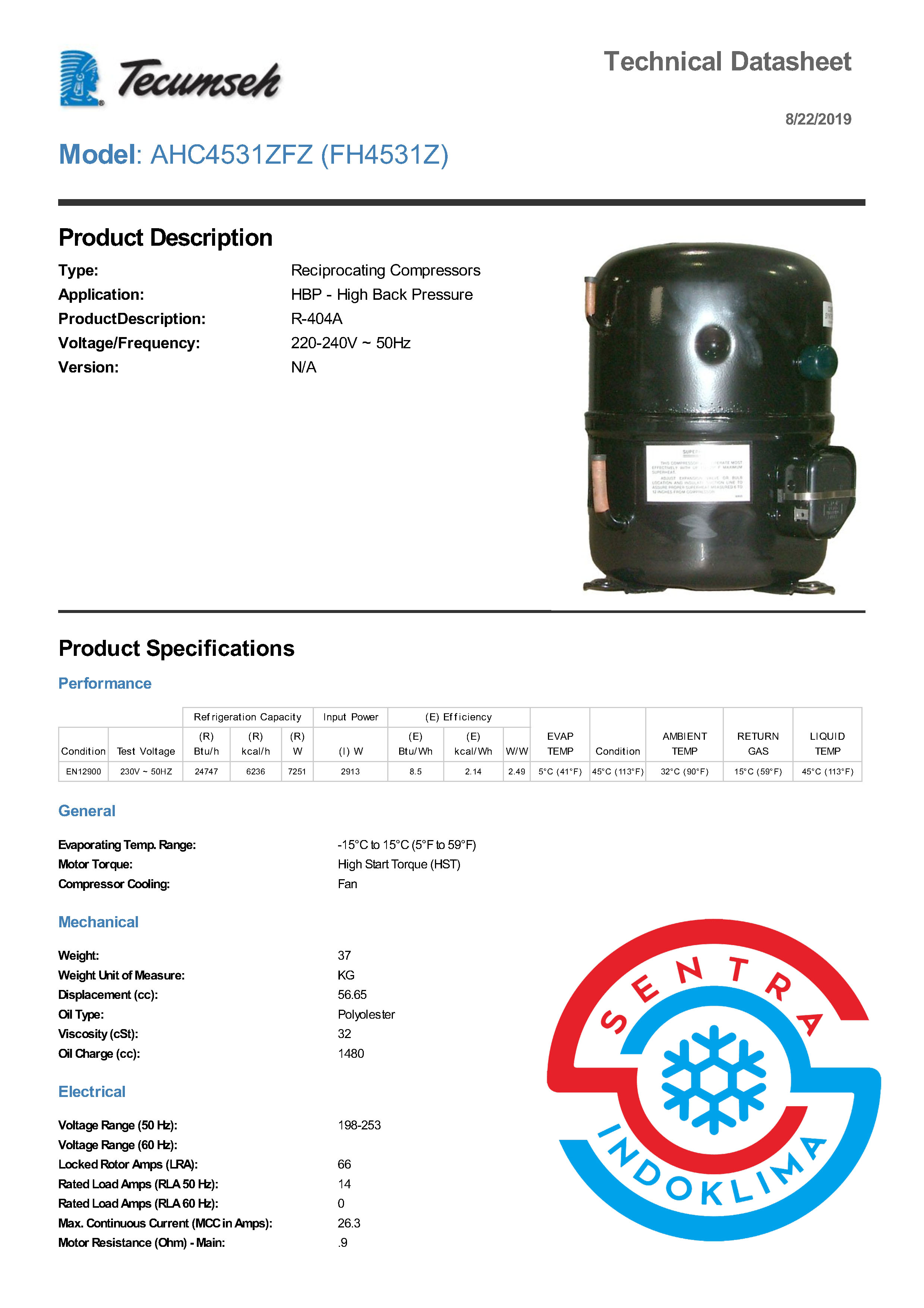 Kompresor Tecumseh FH4531Z