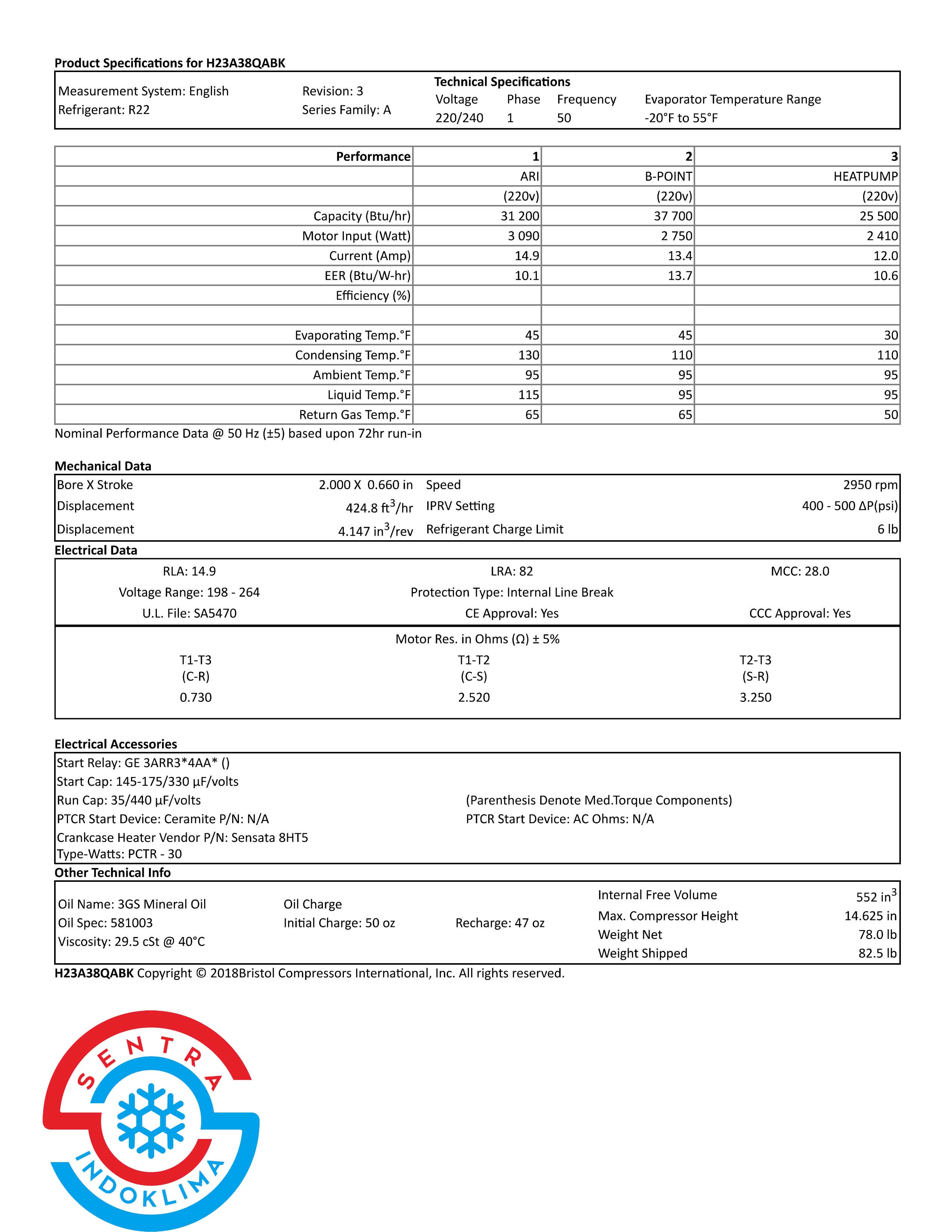 Kompresor Bristol H23A38QABKA