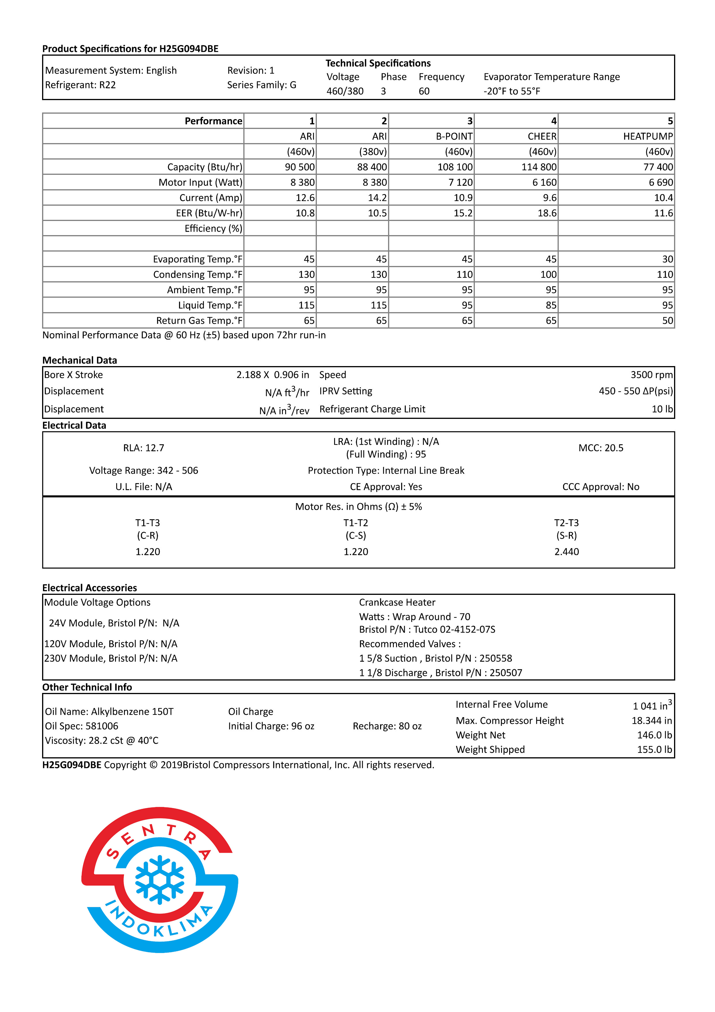 Kompresor Bristol H25G094DBEE