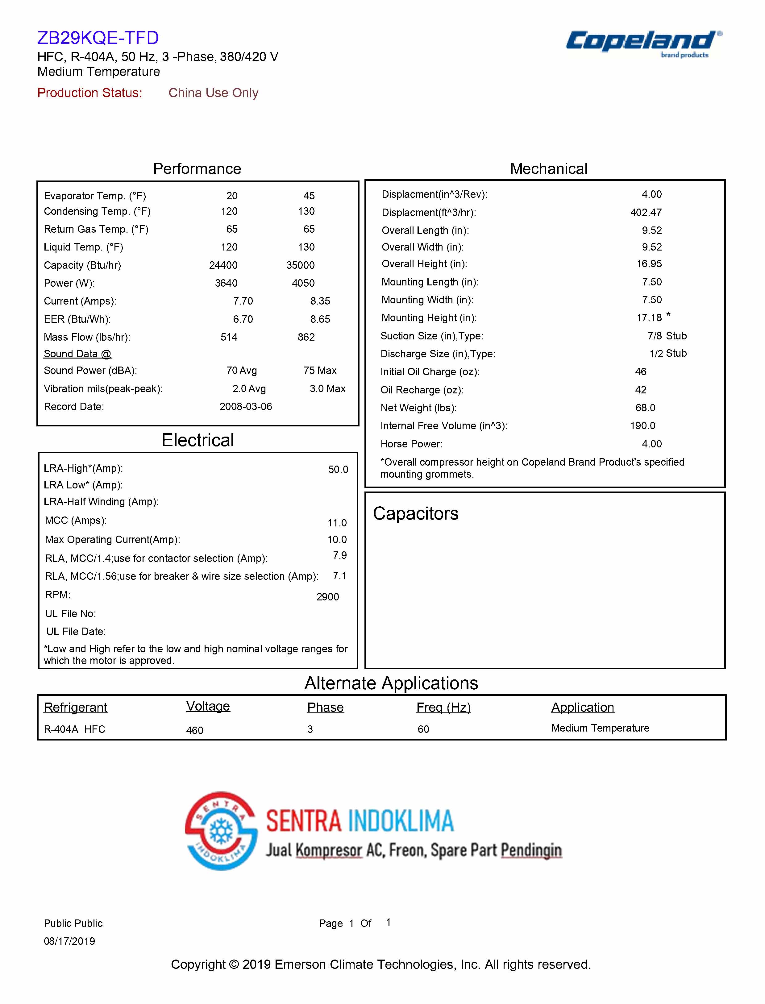 Kompresor Copeland Scroll ZB29KQE-TFD-558