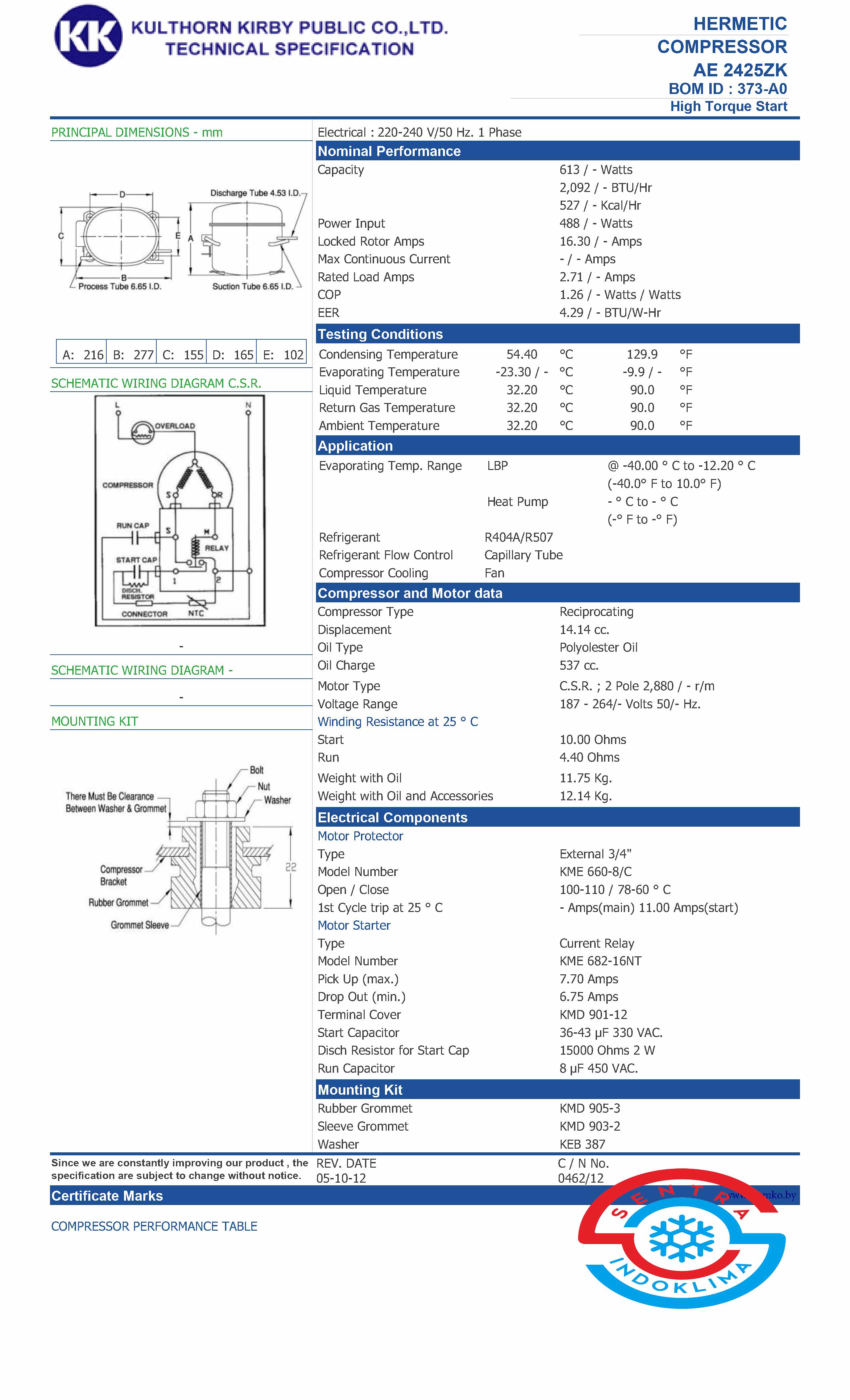 Kompresor kulkas Kulthorn AE 2425Z