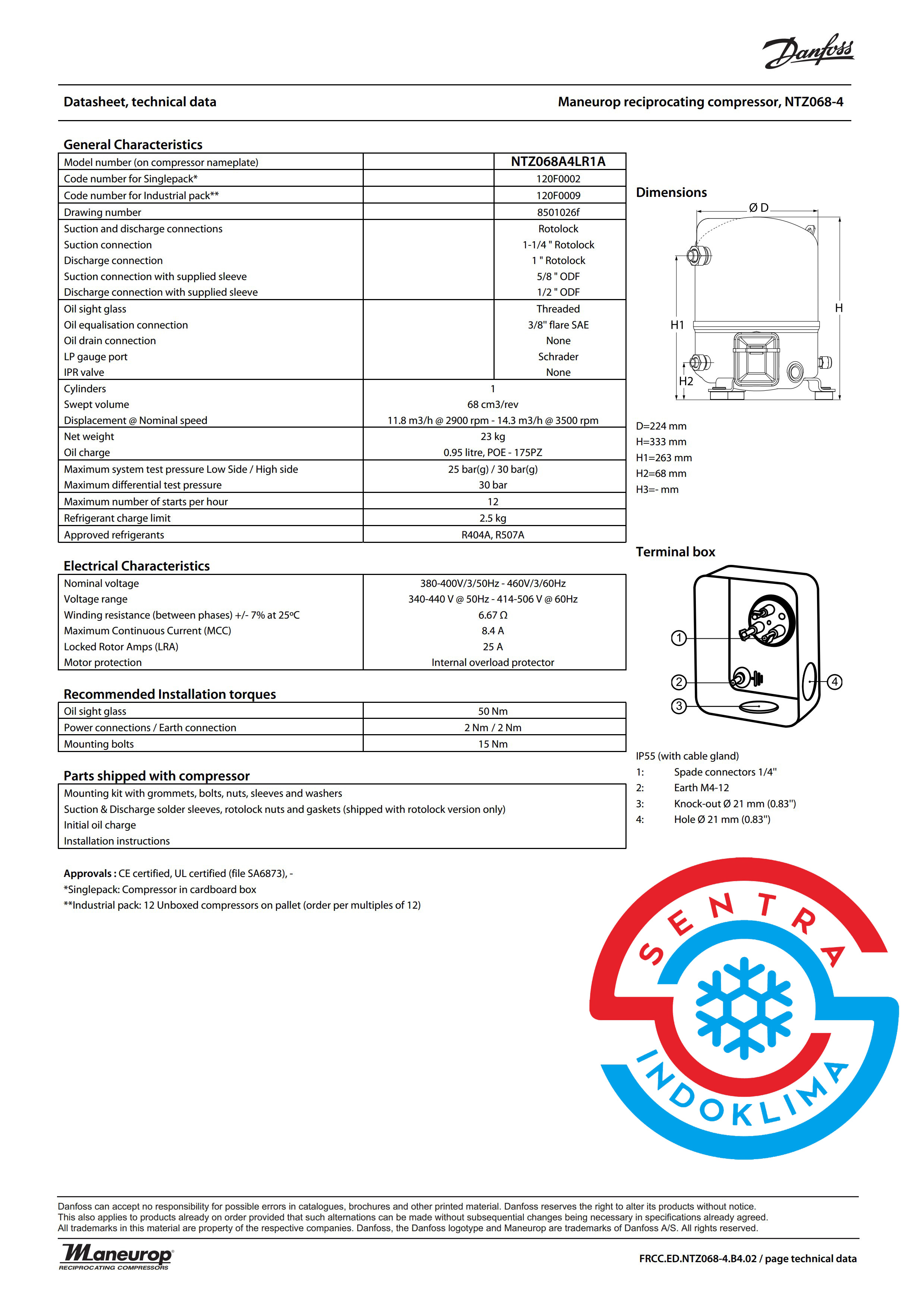 Kompresor Danfoss NTZ068A4LR1A