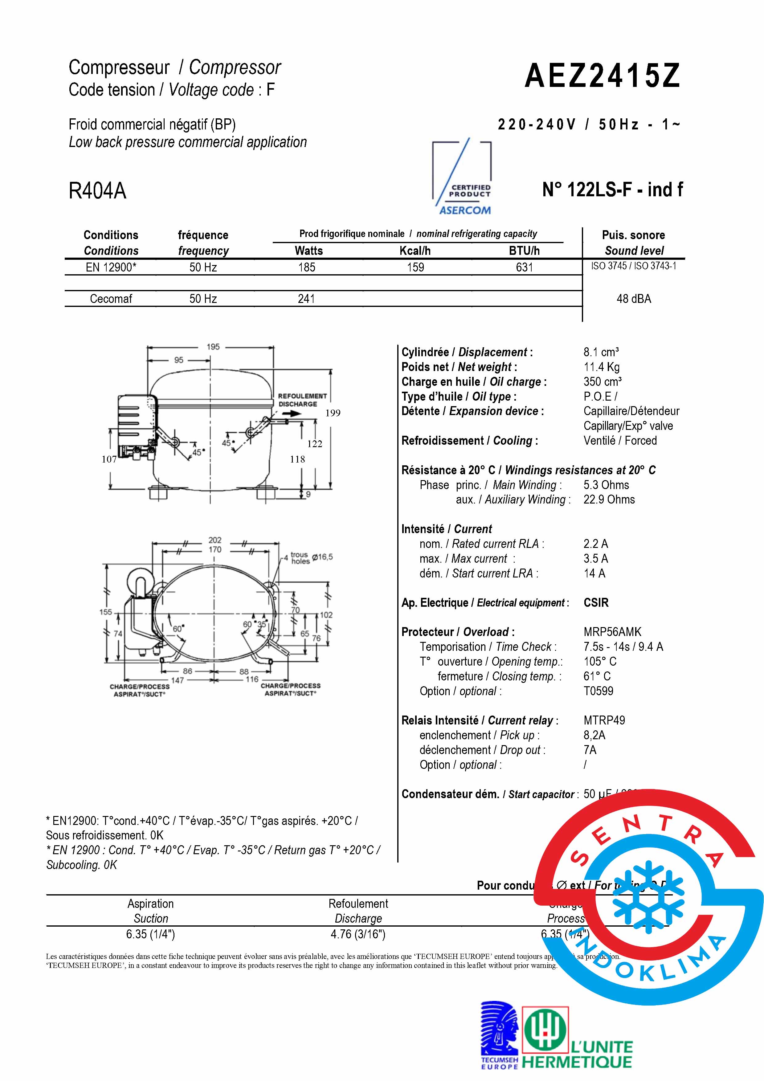 Kompresor Tecumseh AEZ2415Z