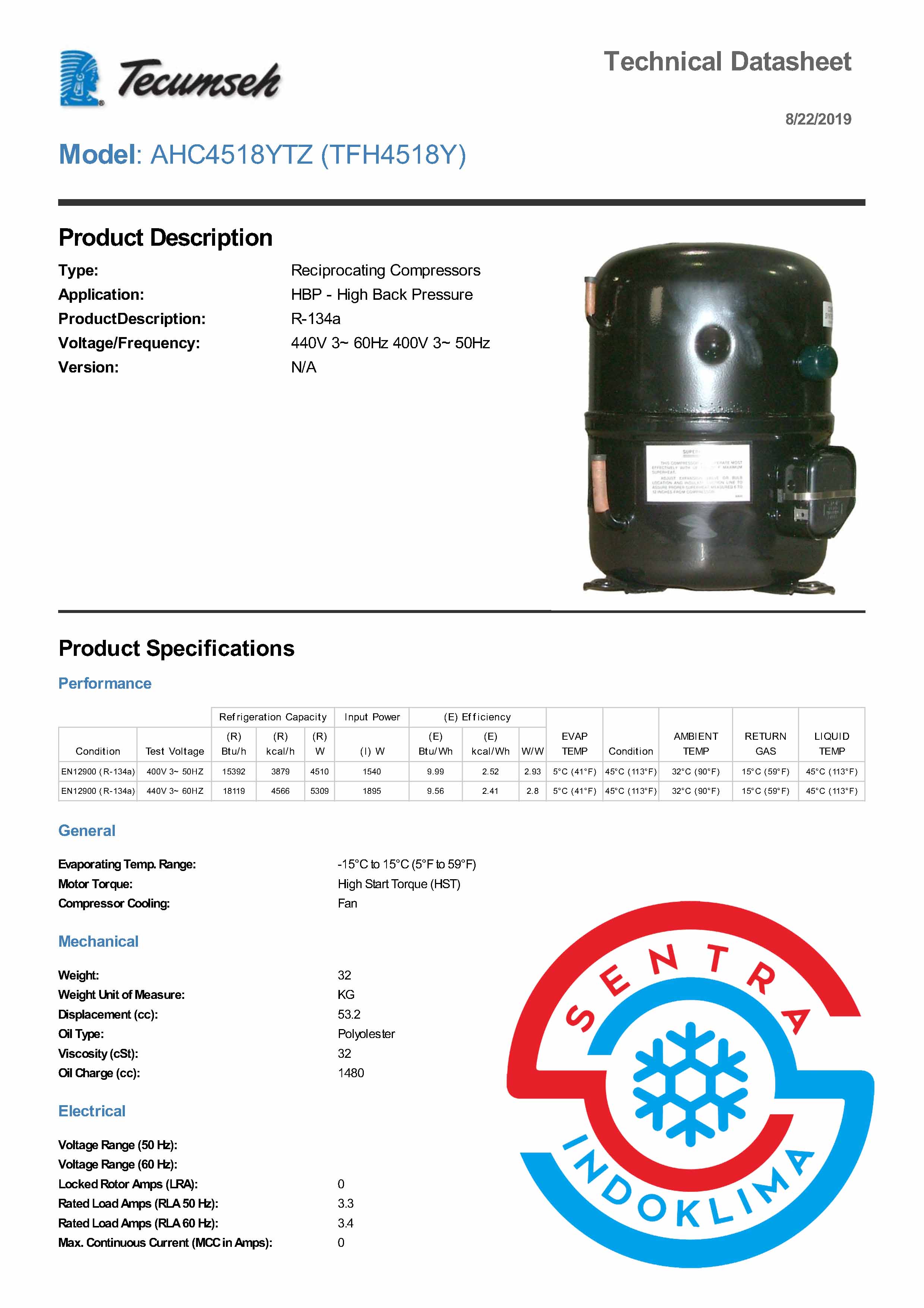 Kompresor Tecumseh TFH4518Y
