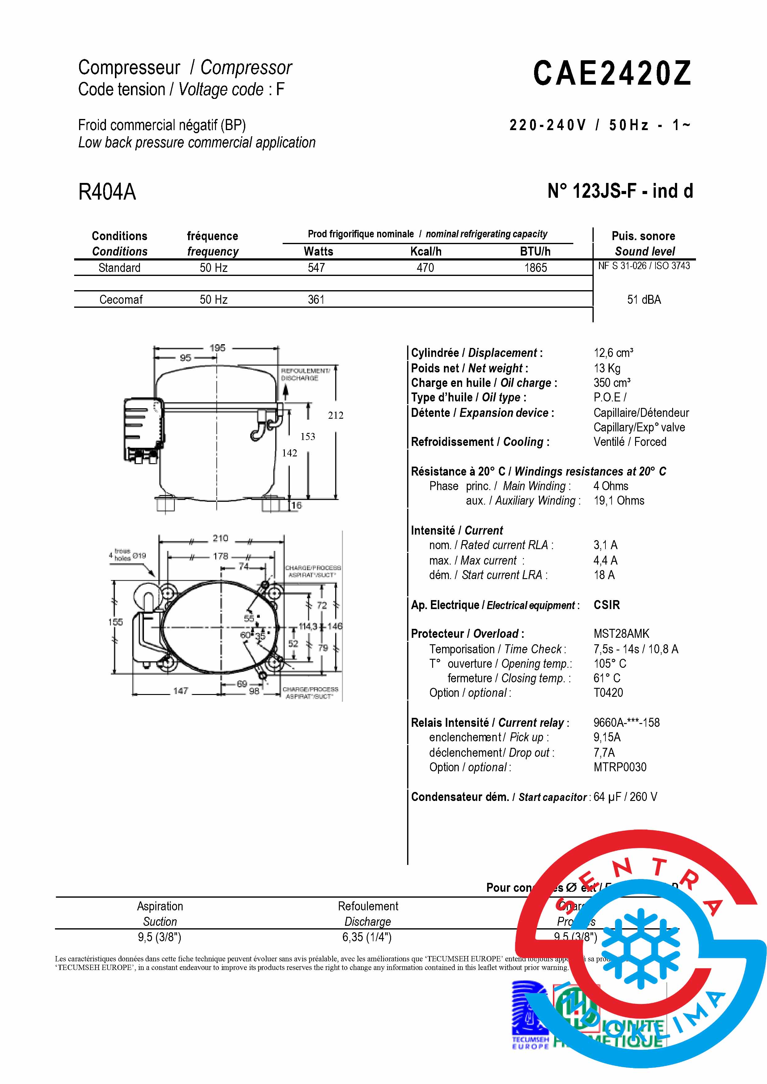 Kompresor Tecumseh CAE2420Z