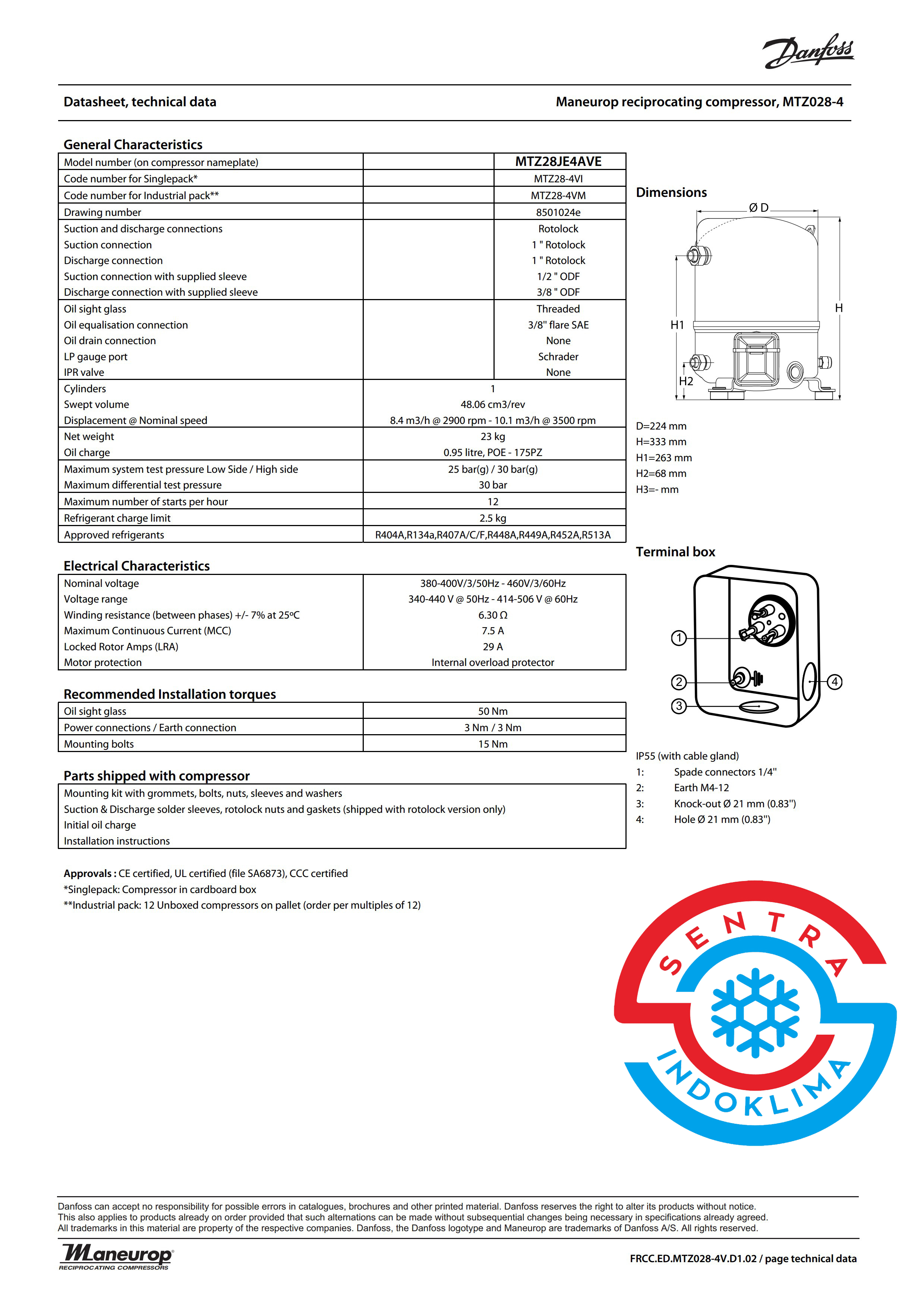 Kompresor Danfoss MTZ28JE4AVE