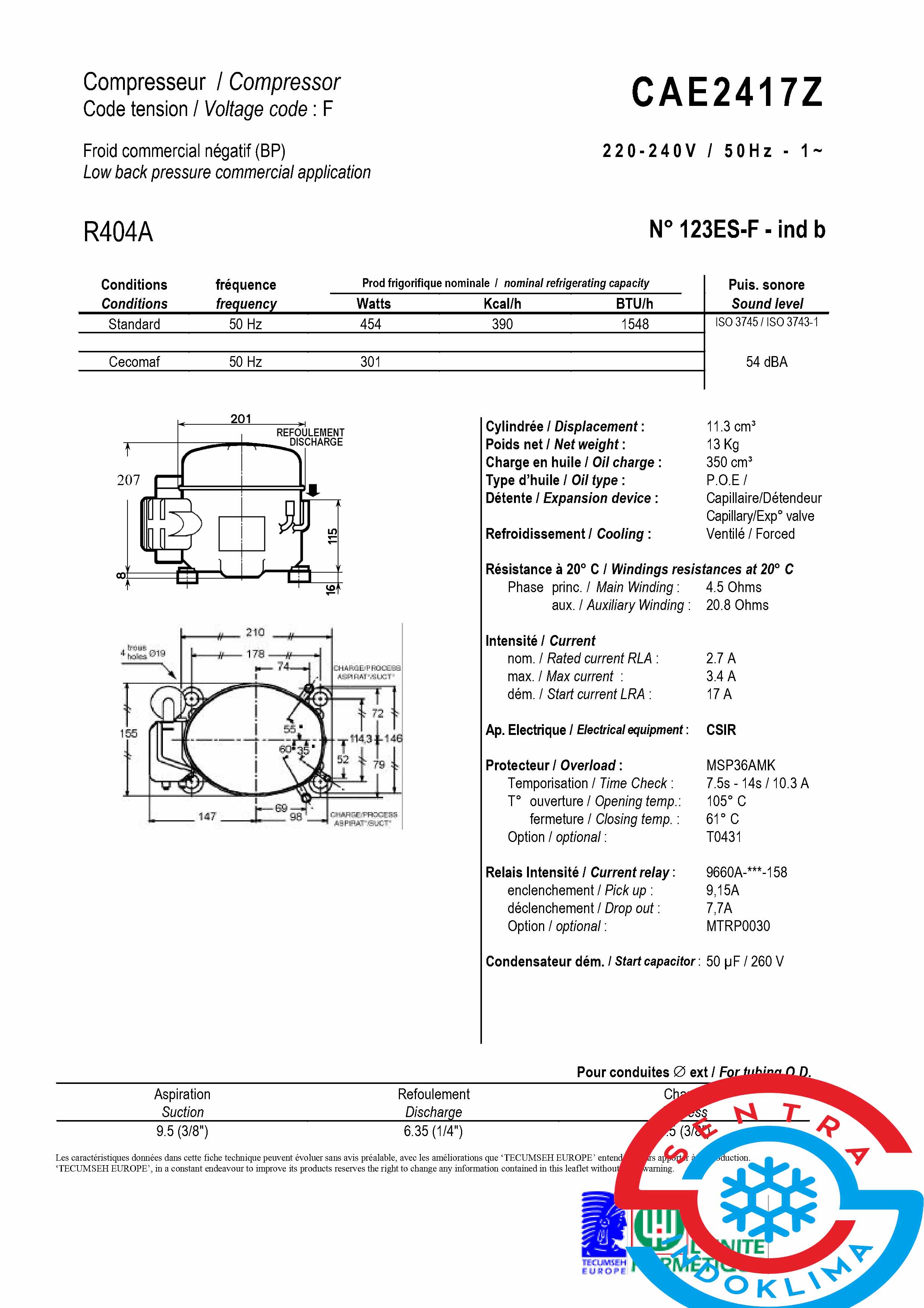 Kompresor Tecumseh CAE2417Z