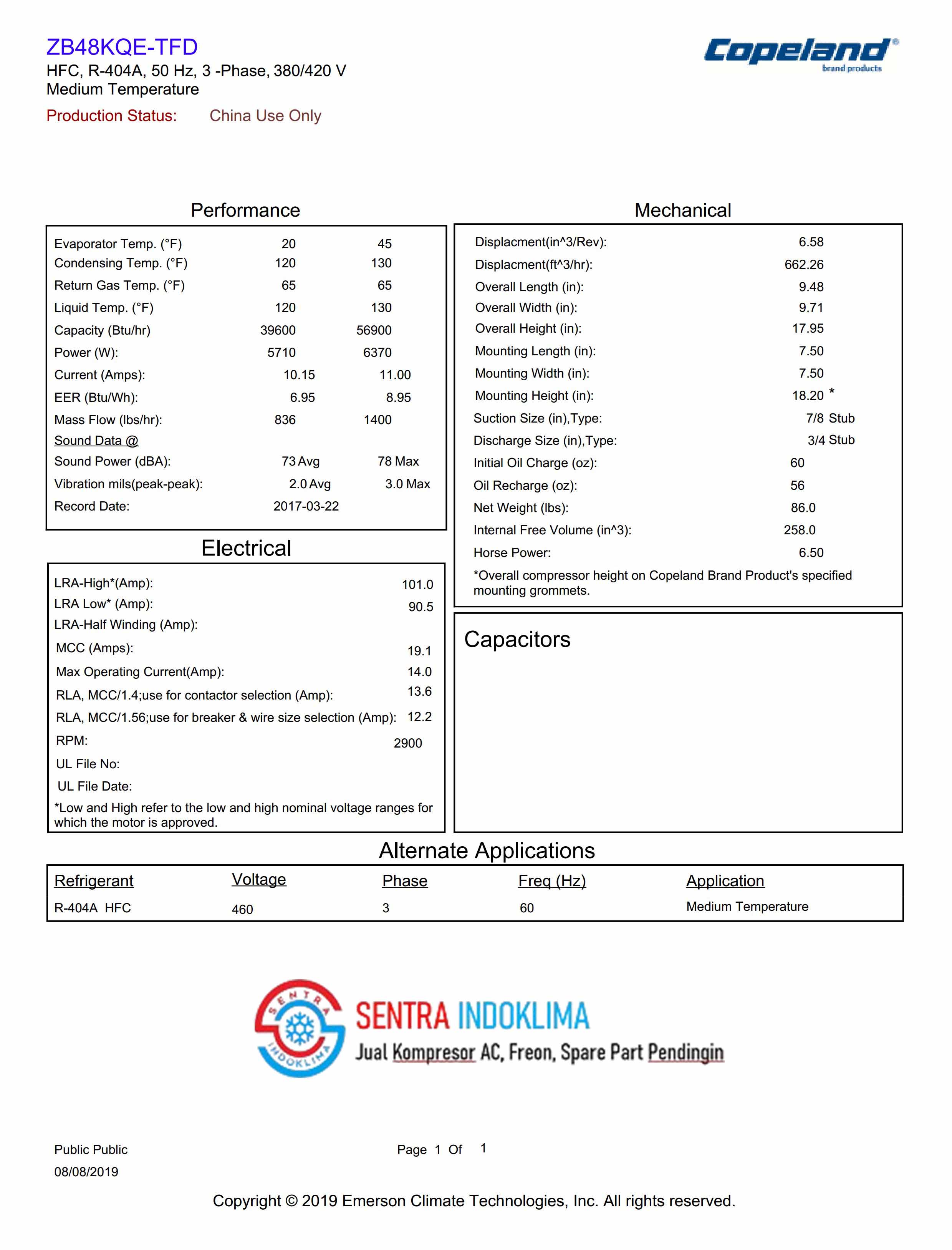 Kompresor AC Emerson ZB48KQE-TFD-559