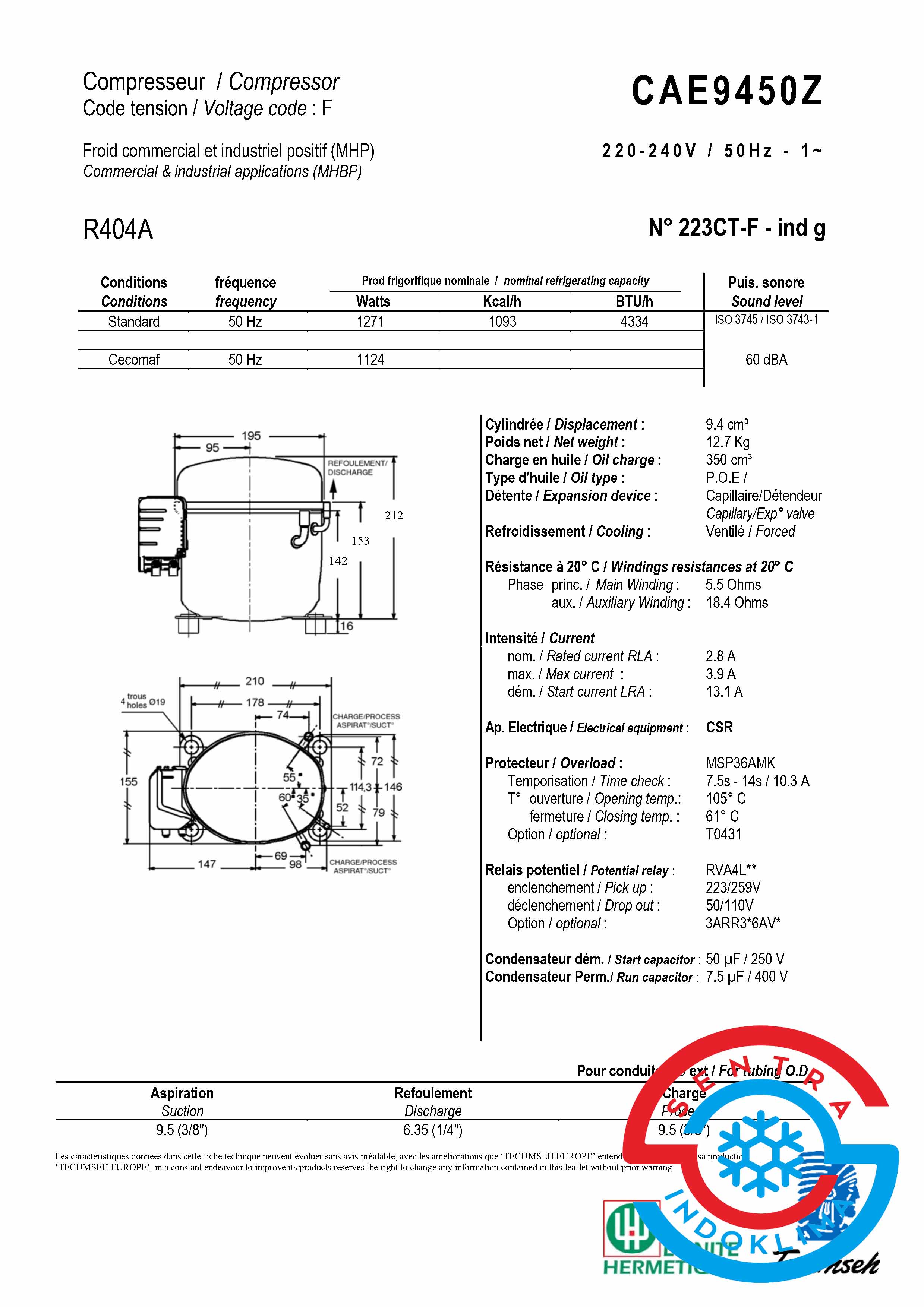 Kompresor Tecumseh CAE9450Z