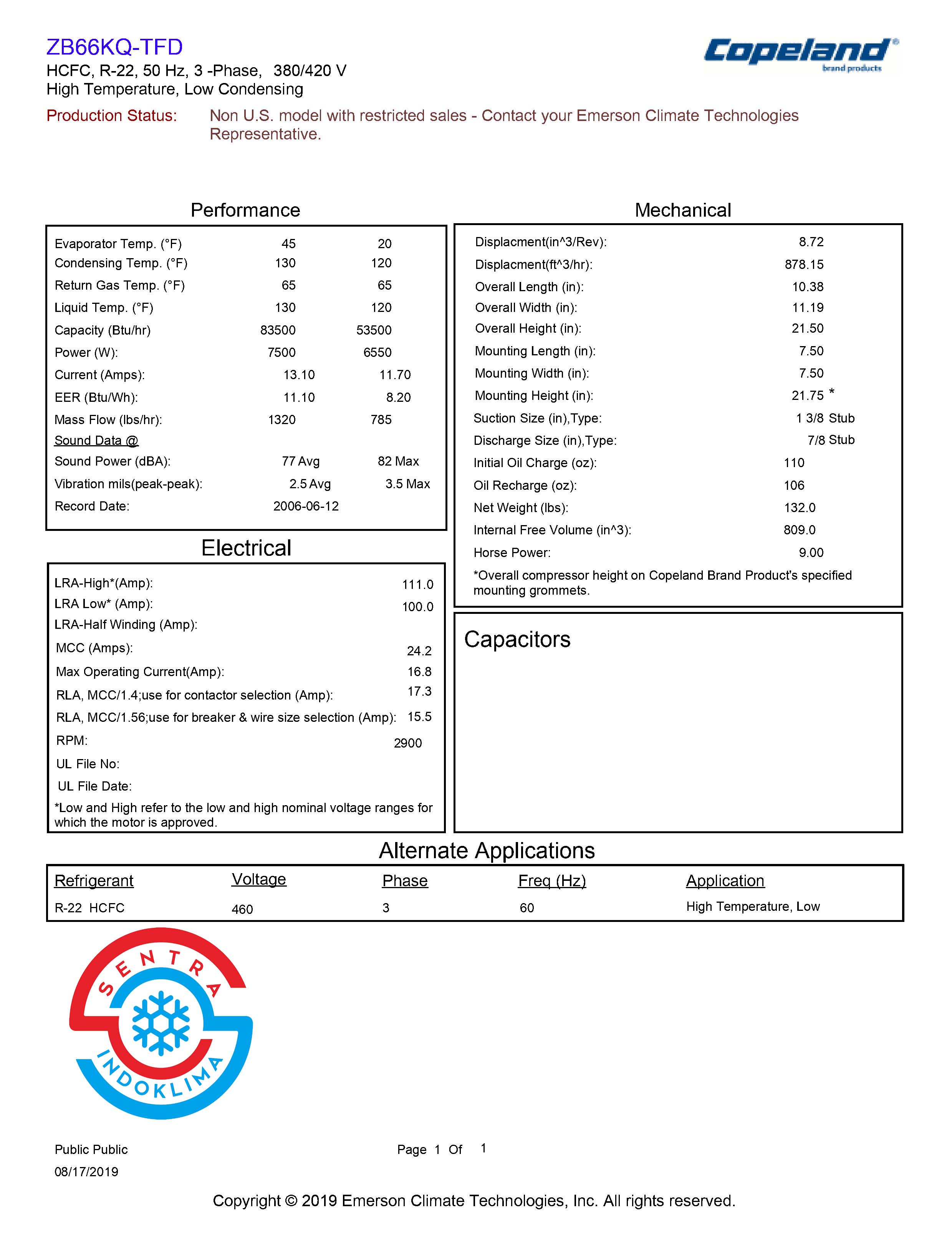 Kompresor Copeland Scroll ZB66KQ-TFD-551
