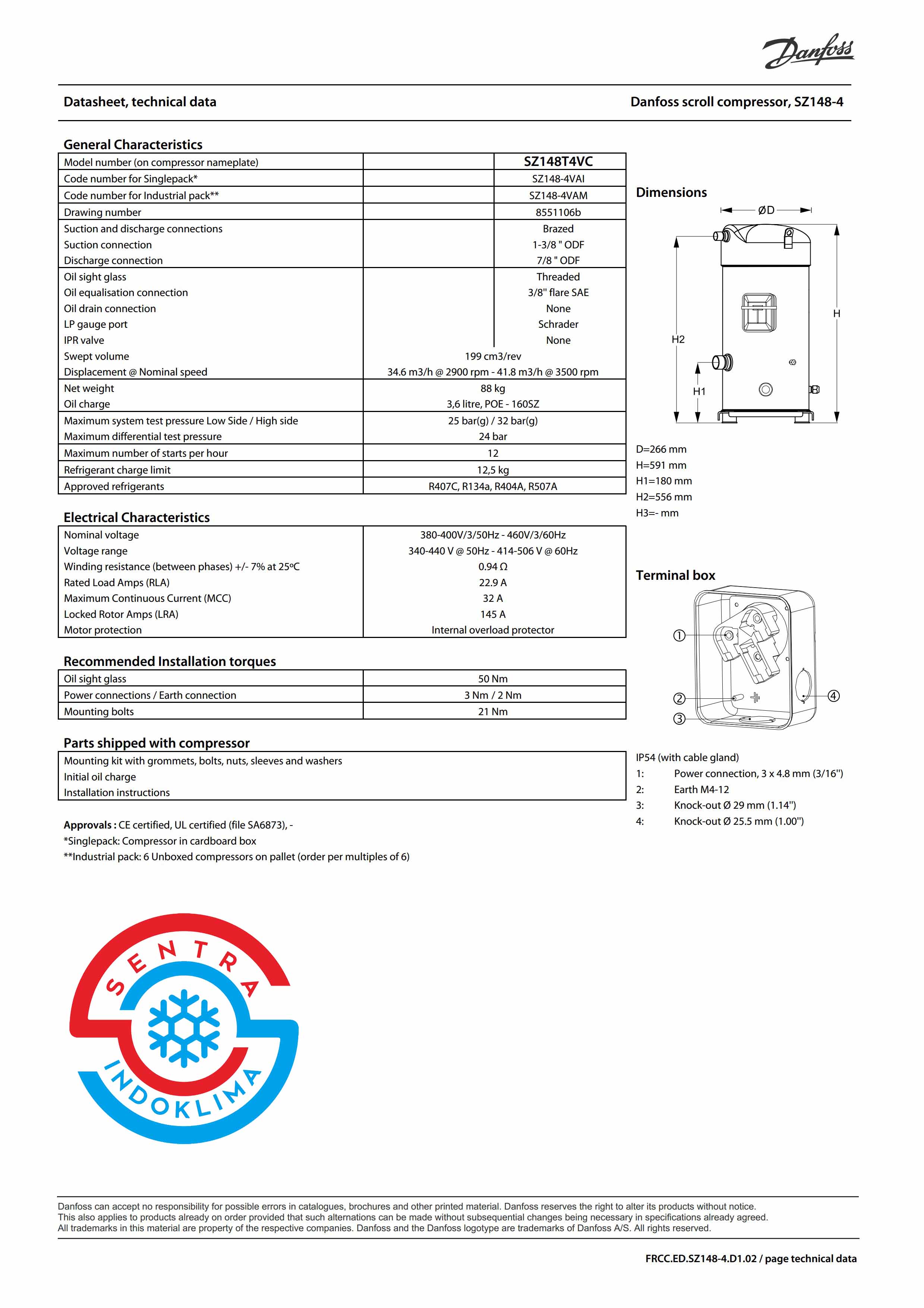 Kompresor Danfoss SZ148T4VC