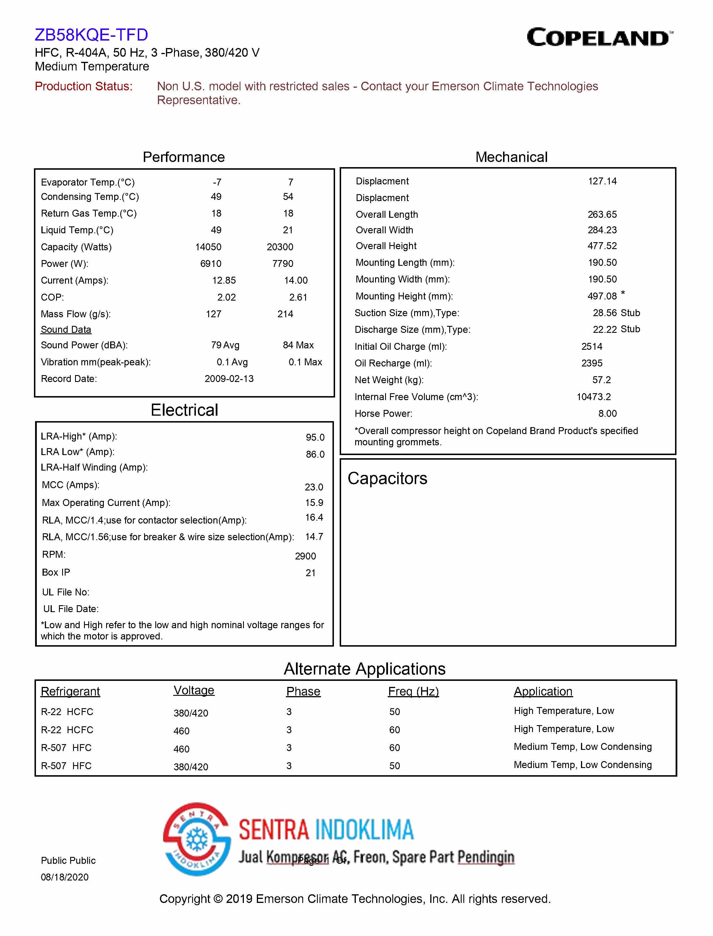 Kompresor Emerson Copeland Scroll ZB58KQE-TFD-523