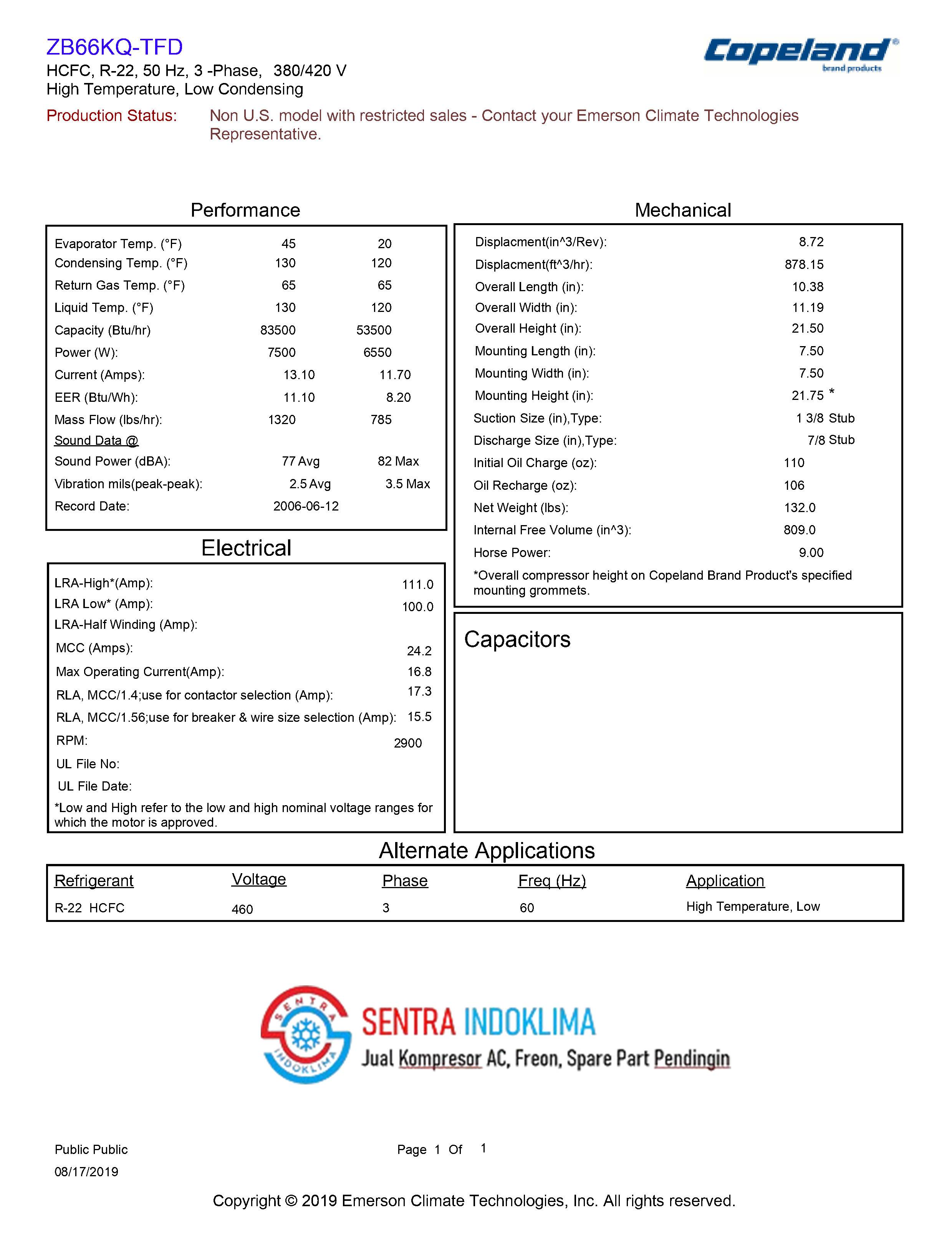 Kompresor Copeland Scroll ZB66KQ-TFD-551