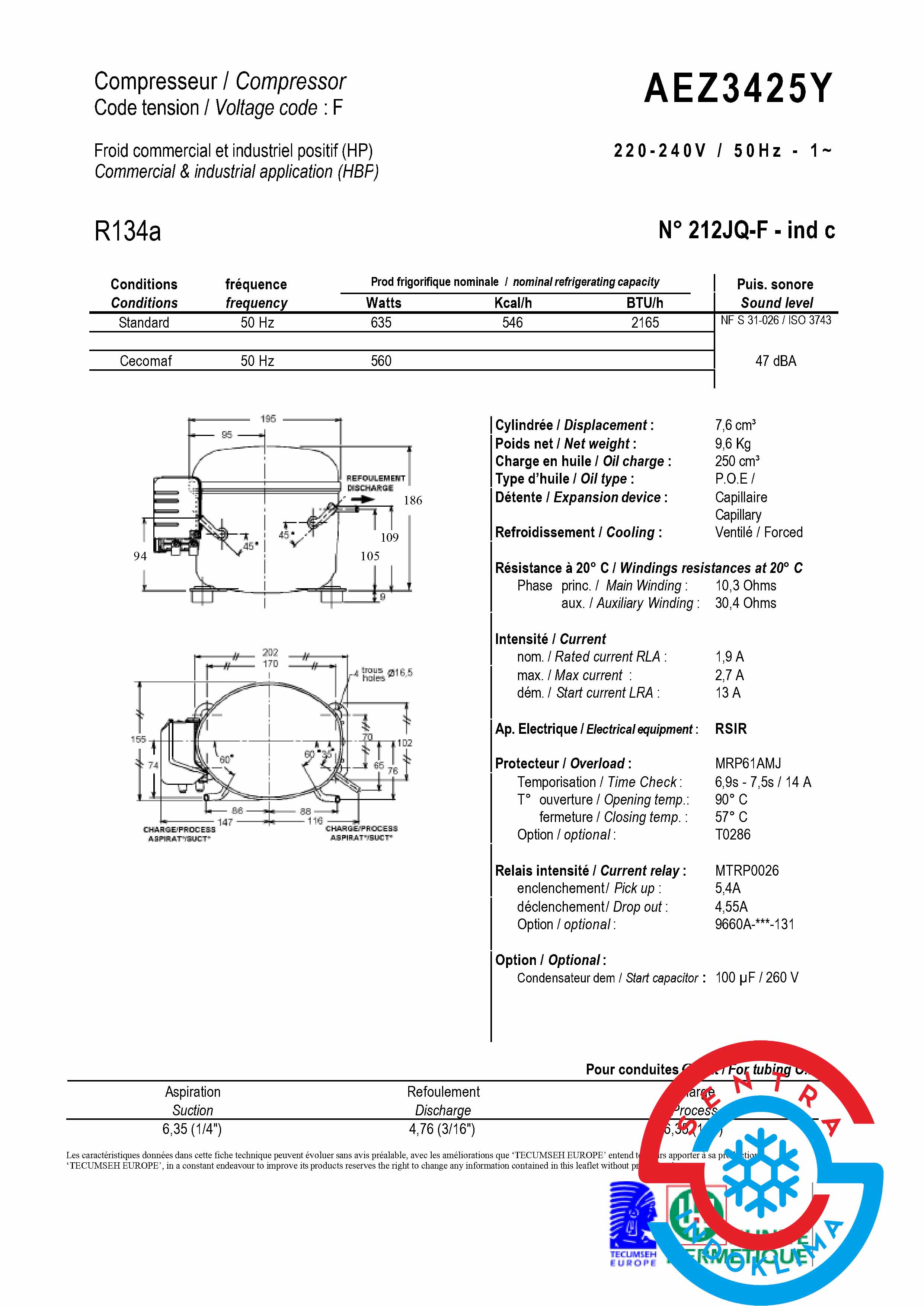 Kompresor Tecumseh AEZ3425Y