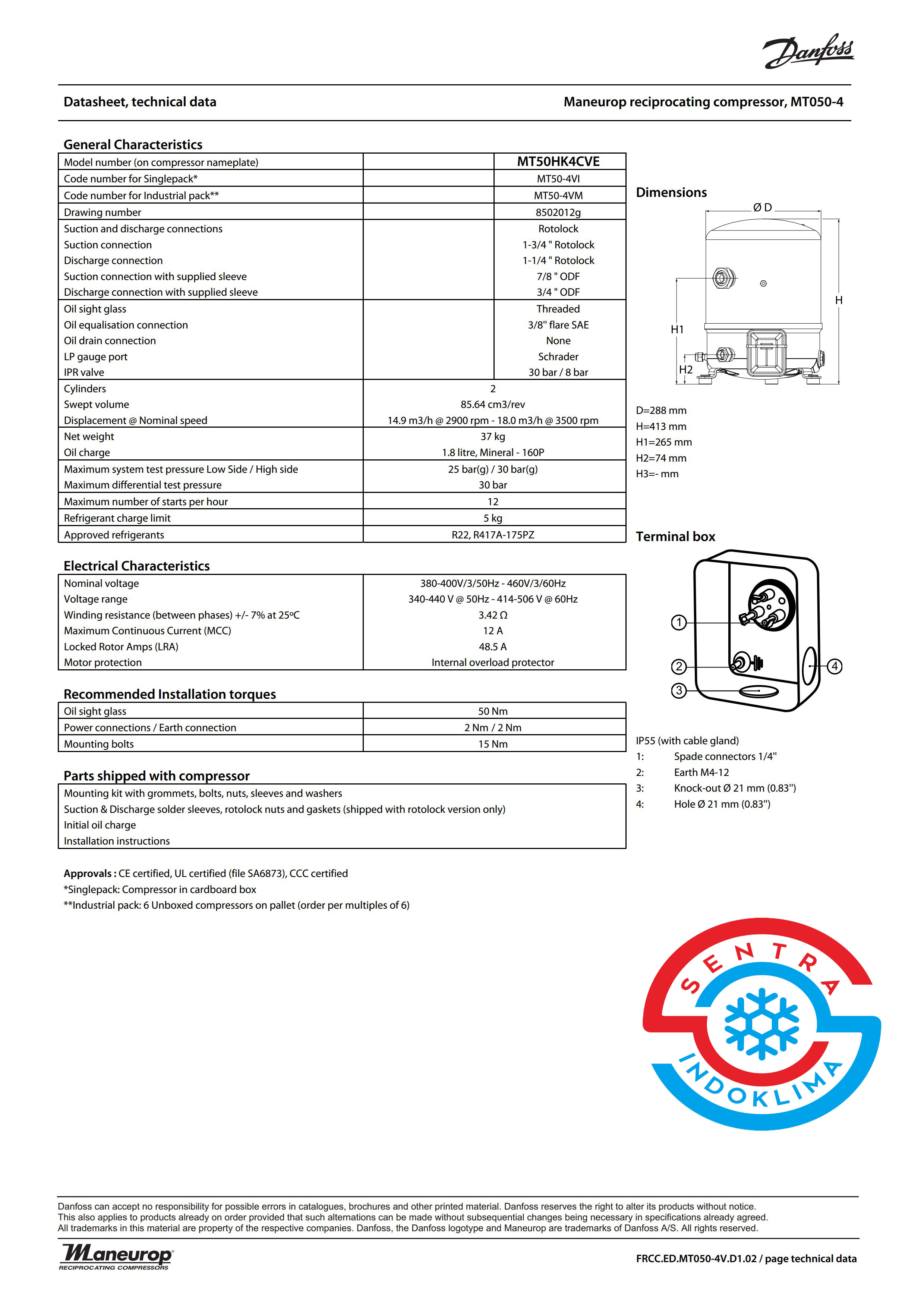 Kompresor Danfoss MT50HM-4VM pengganti MT50HK4CVE 