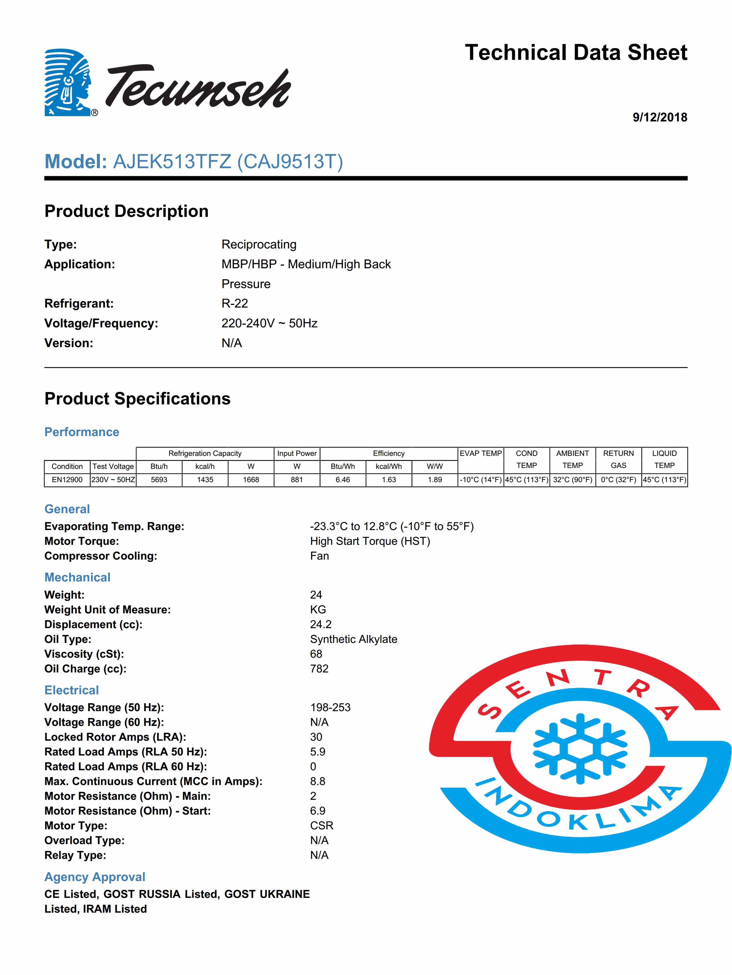 Kompresor Tecumseh CAJ9513T