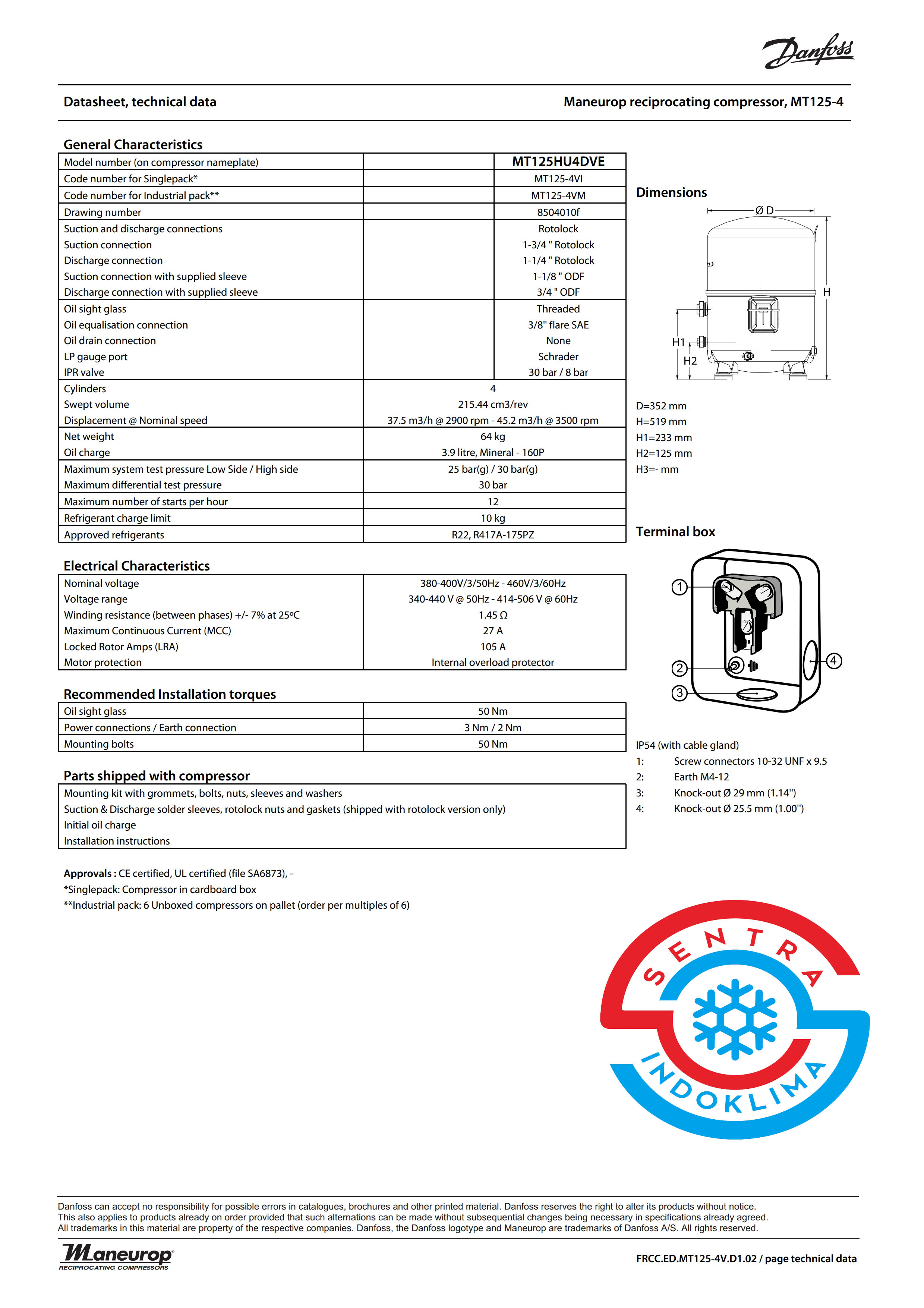 Kompresor Danfoss MT125HU4DVE