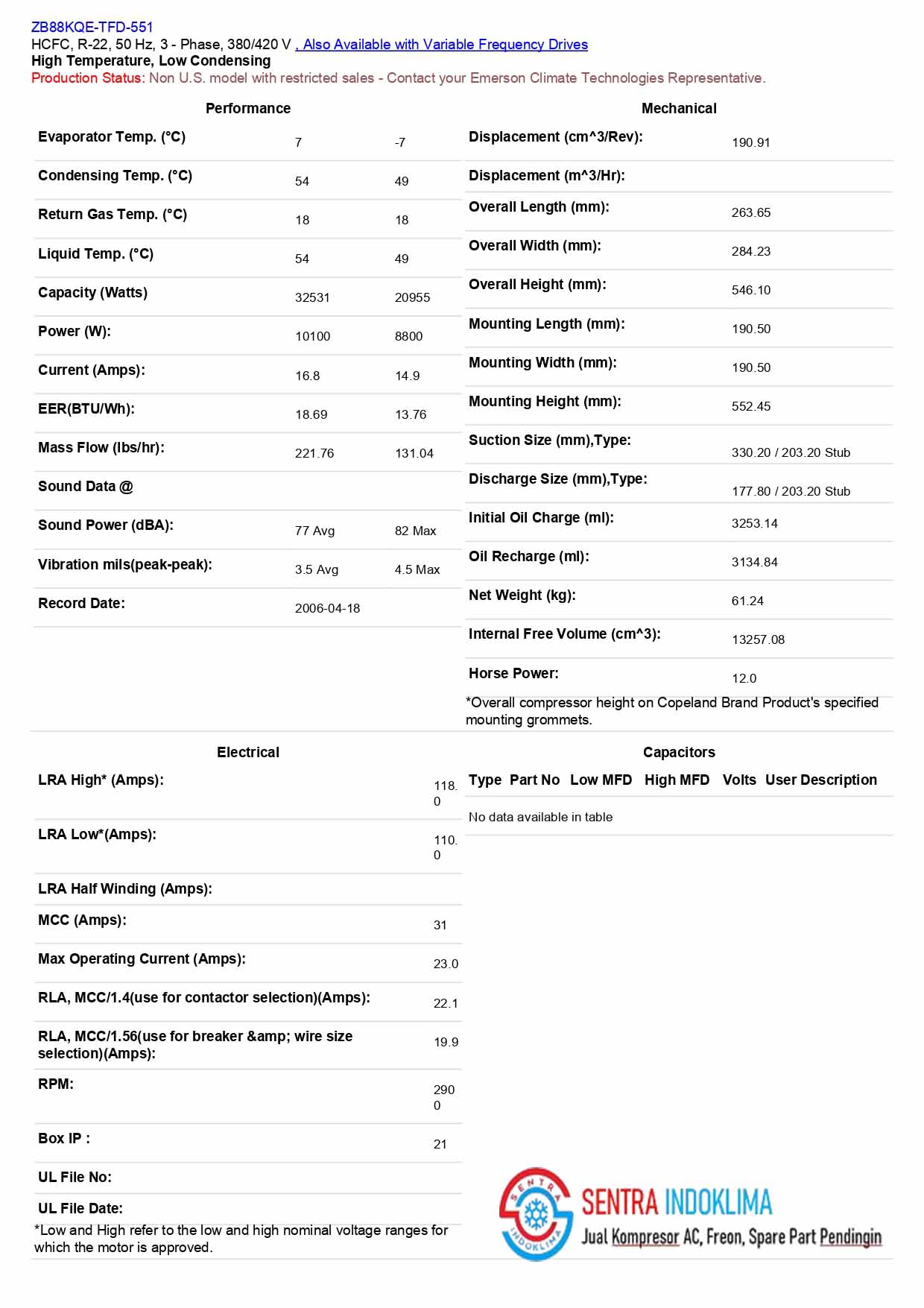 Kompresor Copeland ZB88KQE-TFD-551