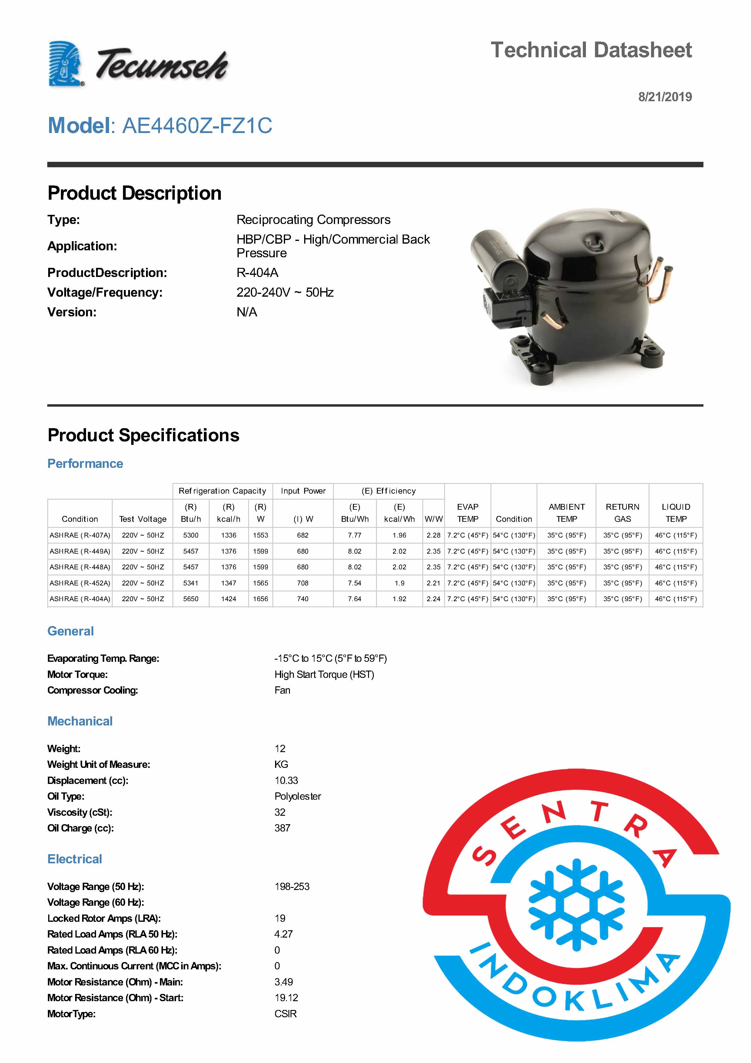 Kompresor Tecumseh AE4460Z