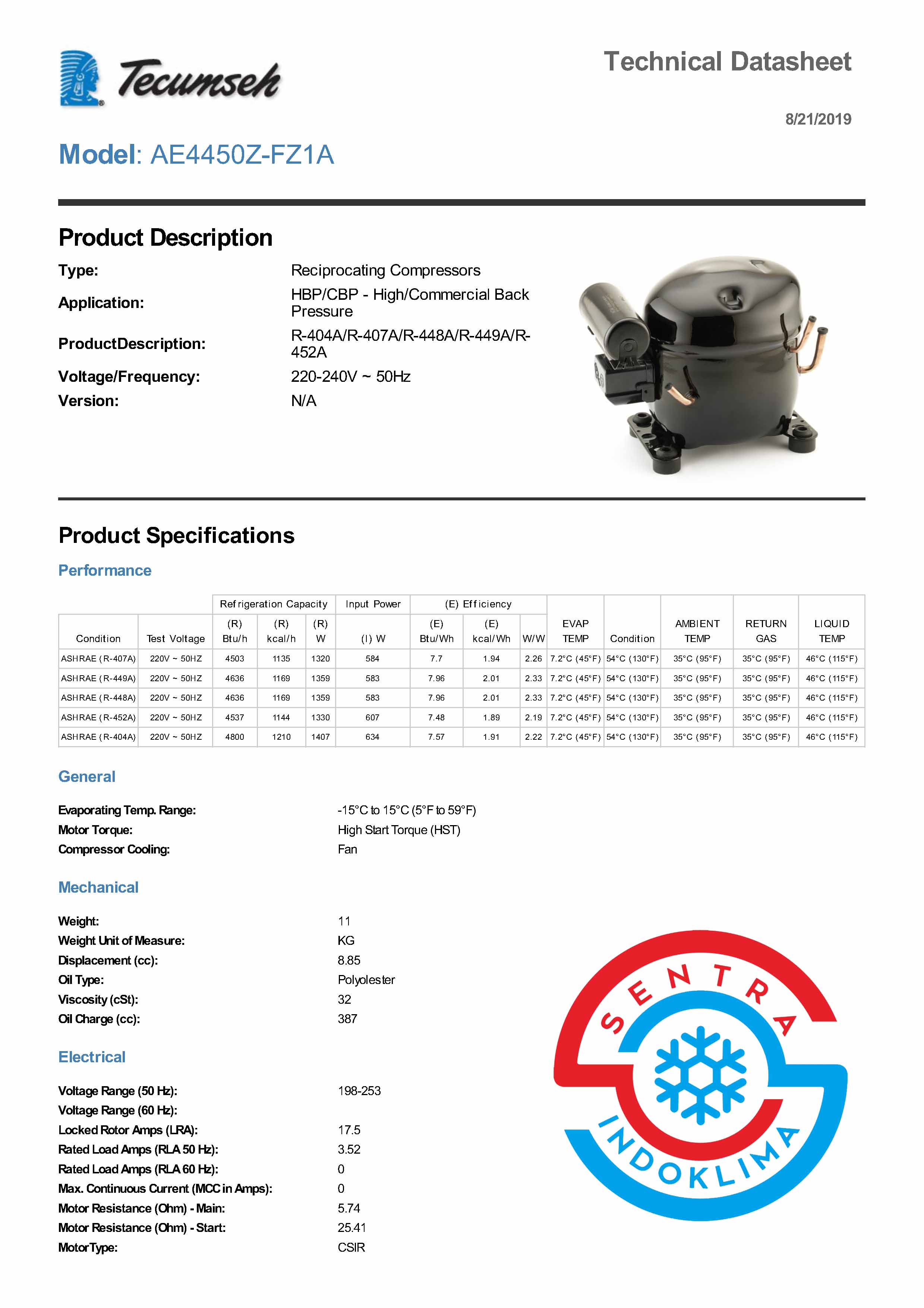 Kompressor Tecumseh AE4450Z