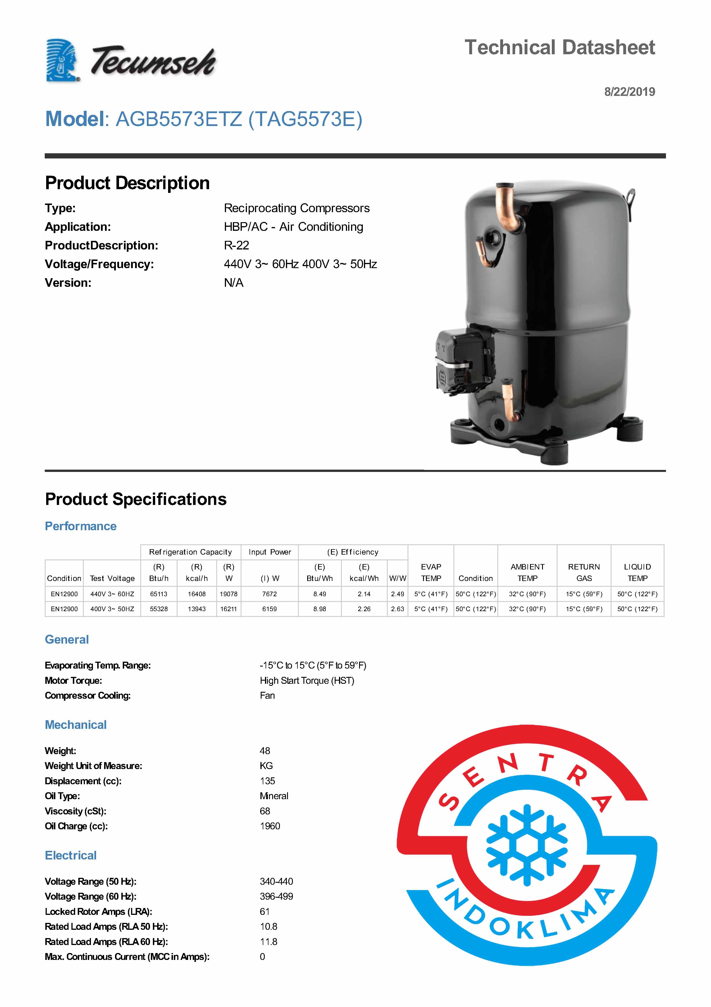 Kompresor Tecumseh TAG5573E