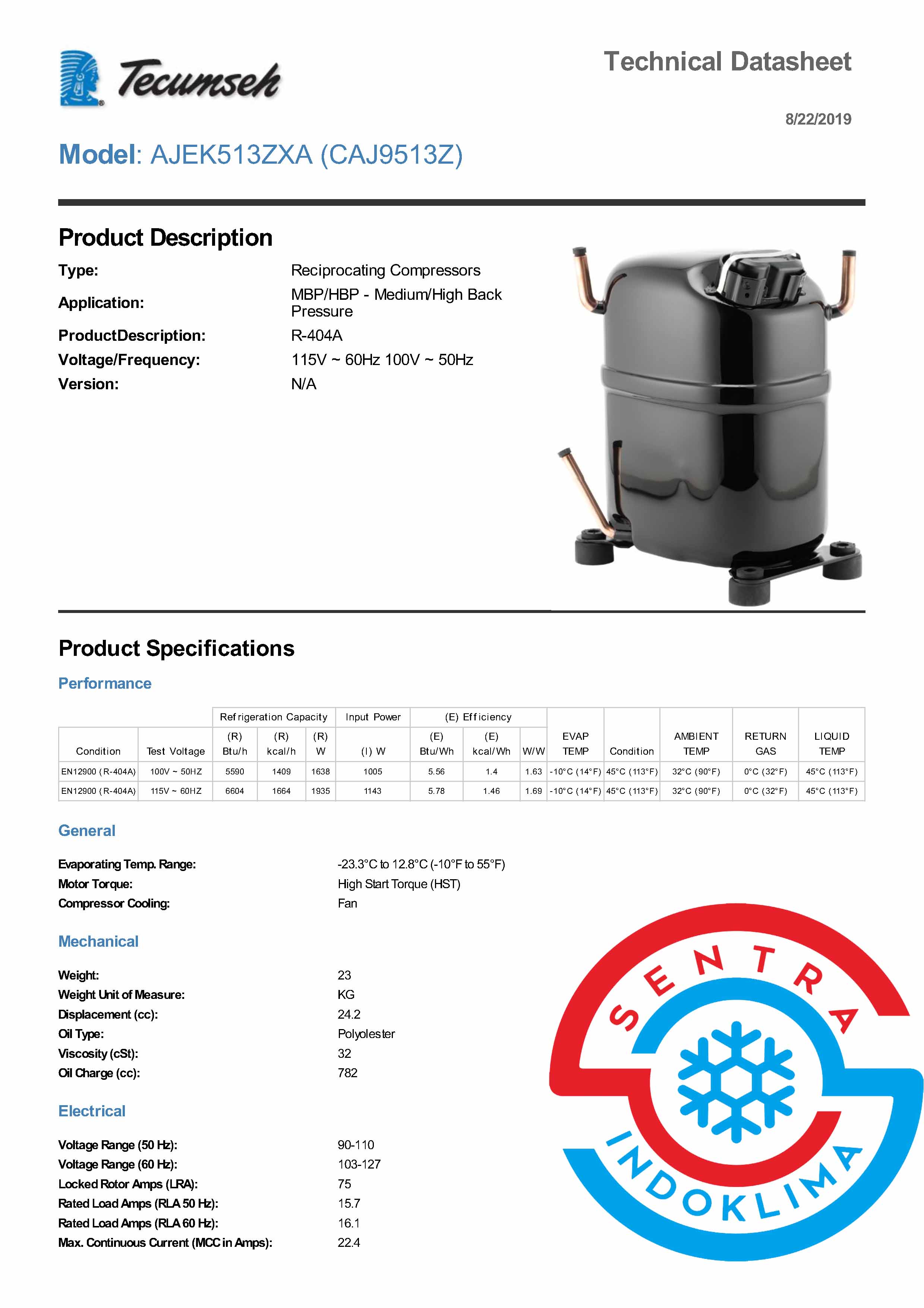 Kompresor Tecumseh CAJ9513Z
