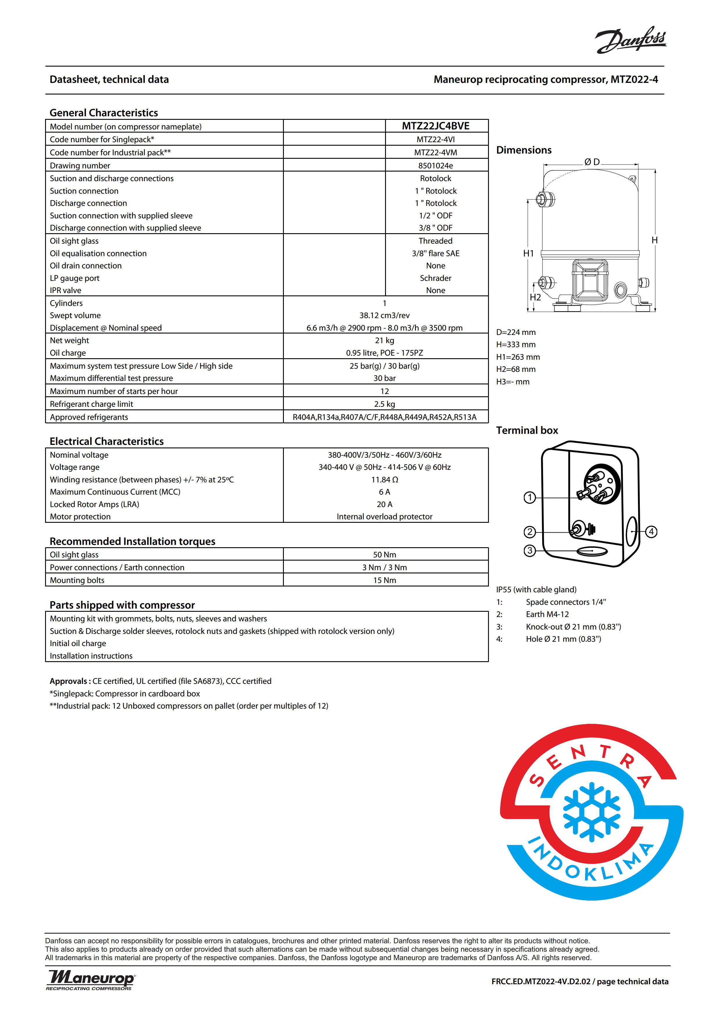 Kompresor Danfoss MTZ22JC4BVE