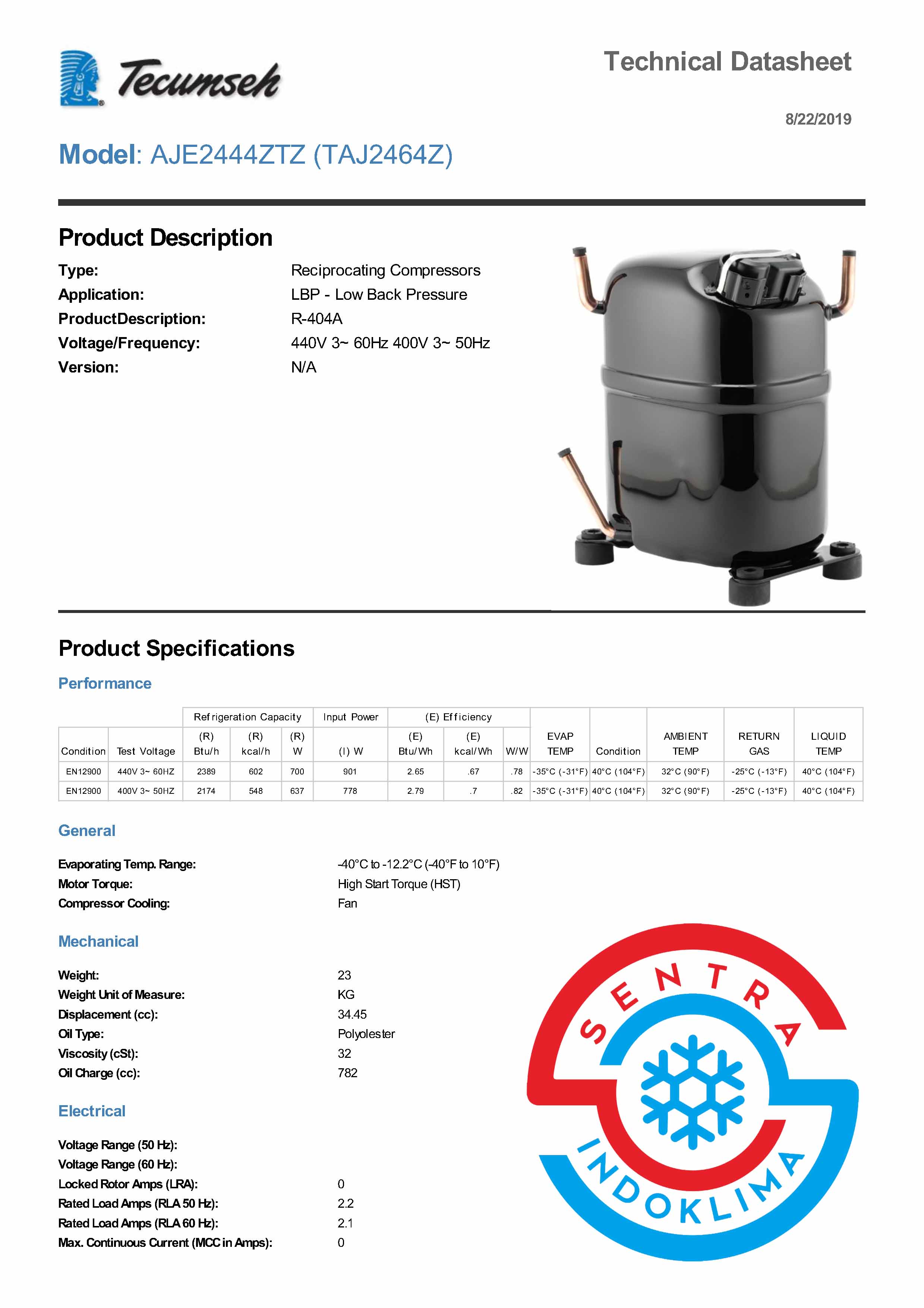 Kompresor Tecumseh TAJ2464Z